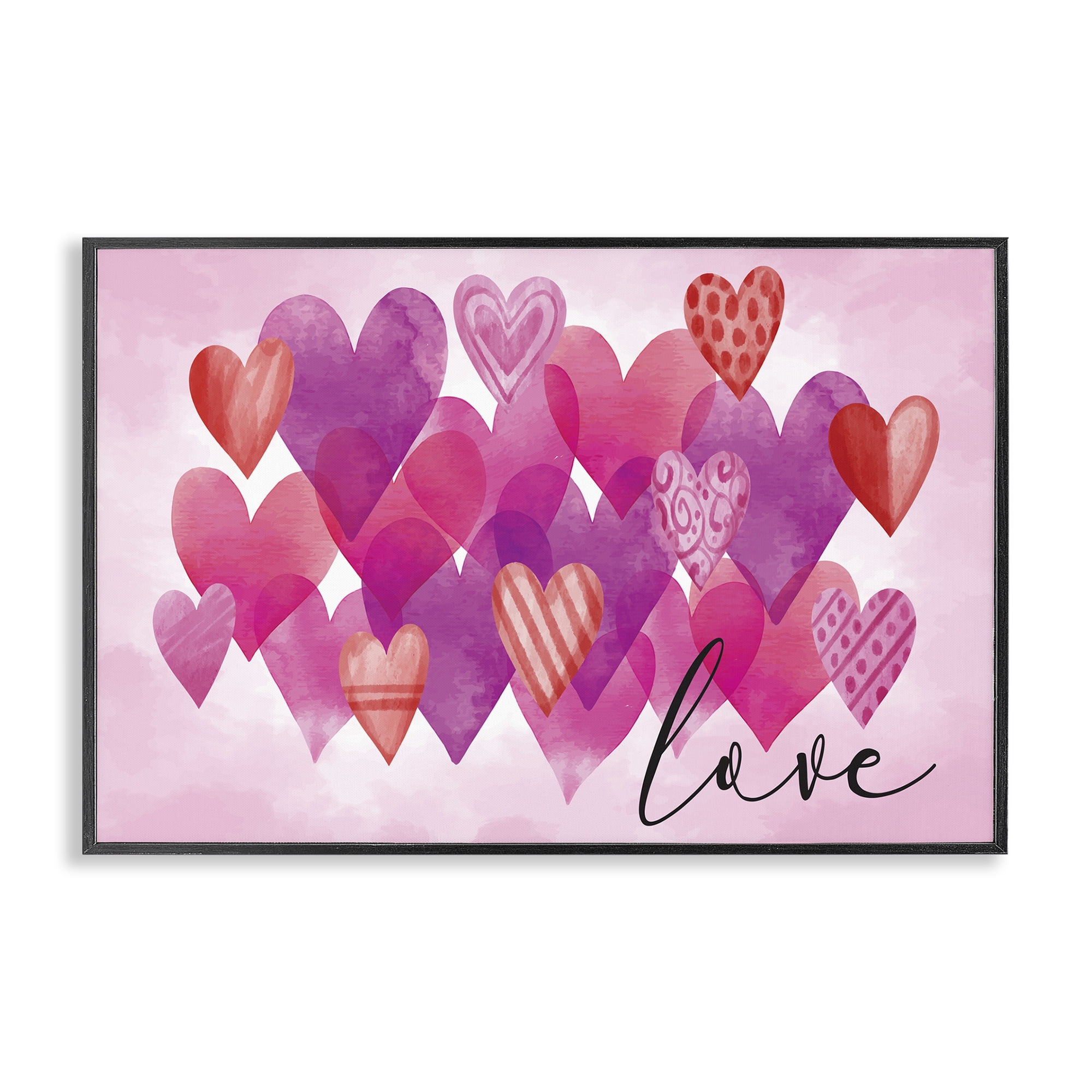 Stupell Industries Love with Layered Hearts Text & Numbers Painting Black Framed Art Print Wall Art, 18 x 12