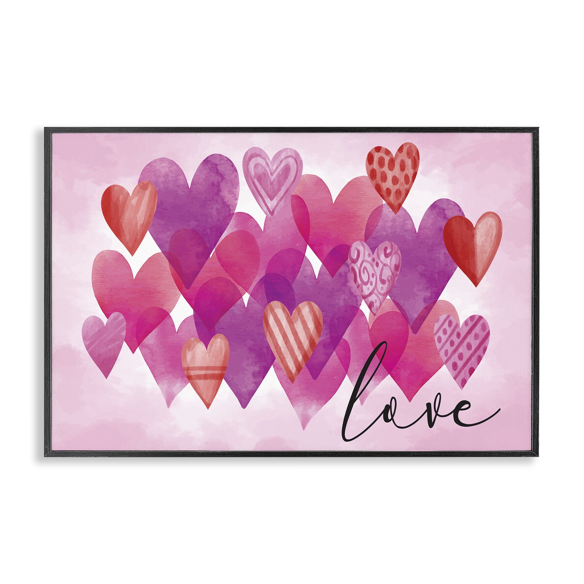Stupell Industries Love with Layered Hearts Text & Numbers Painting Black Framed Art Print Wall Art, 30 x 20