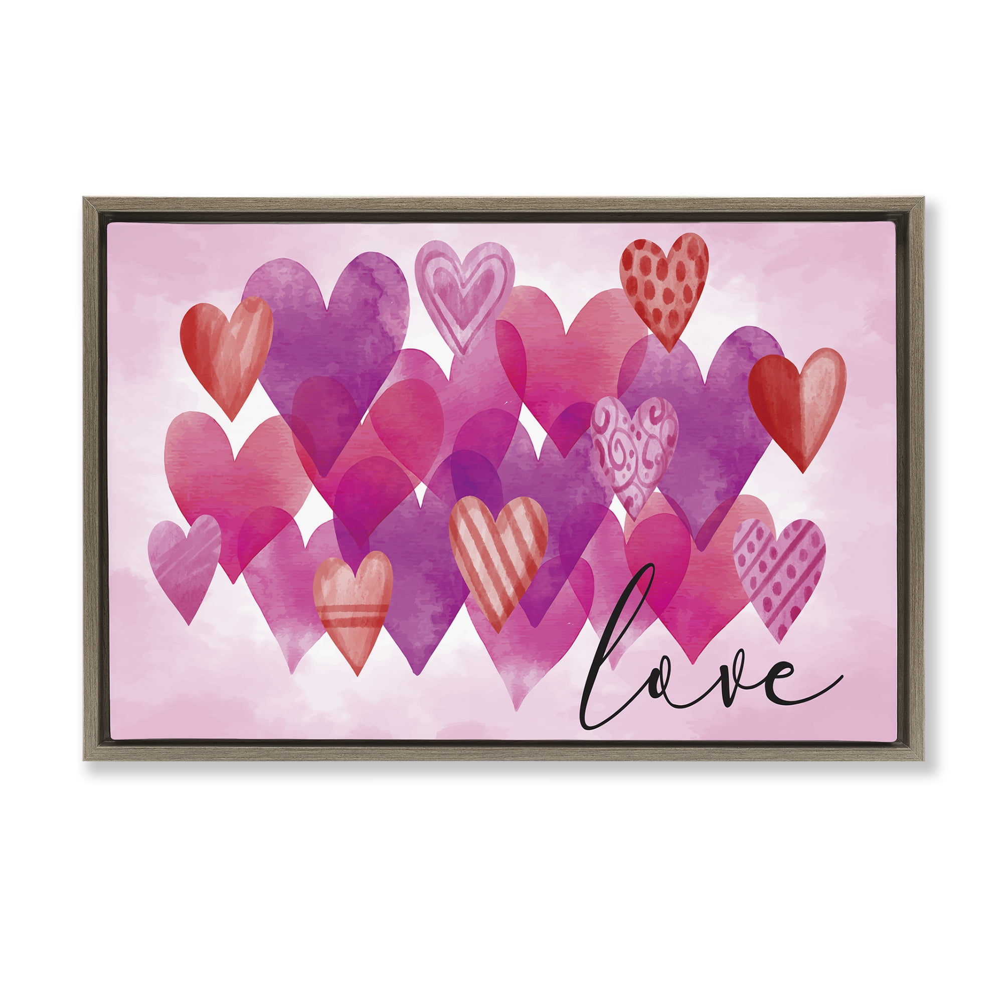 Stupell Industries Love with Layered Hearts Text & Numbers Painting Brown Floater Framed Canvas Art Print Wall Art, 31 x 21