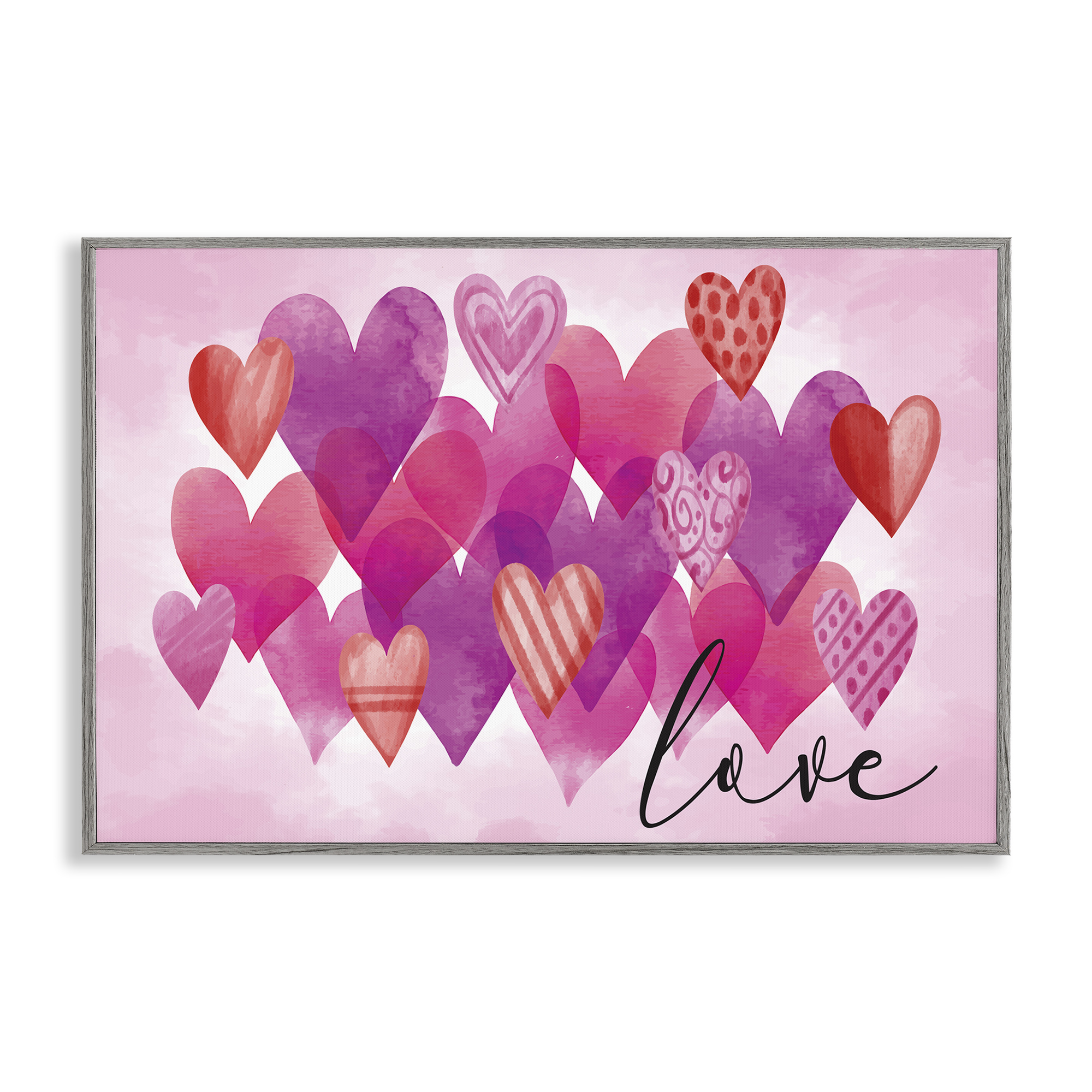 Stupell Industries Love with Layered Hearts Text & Numbers Painting Gray Framed Art Print Wall Art, 24 x 16