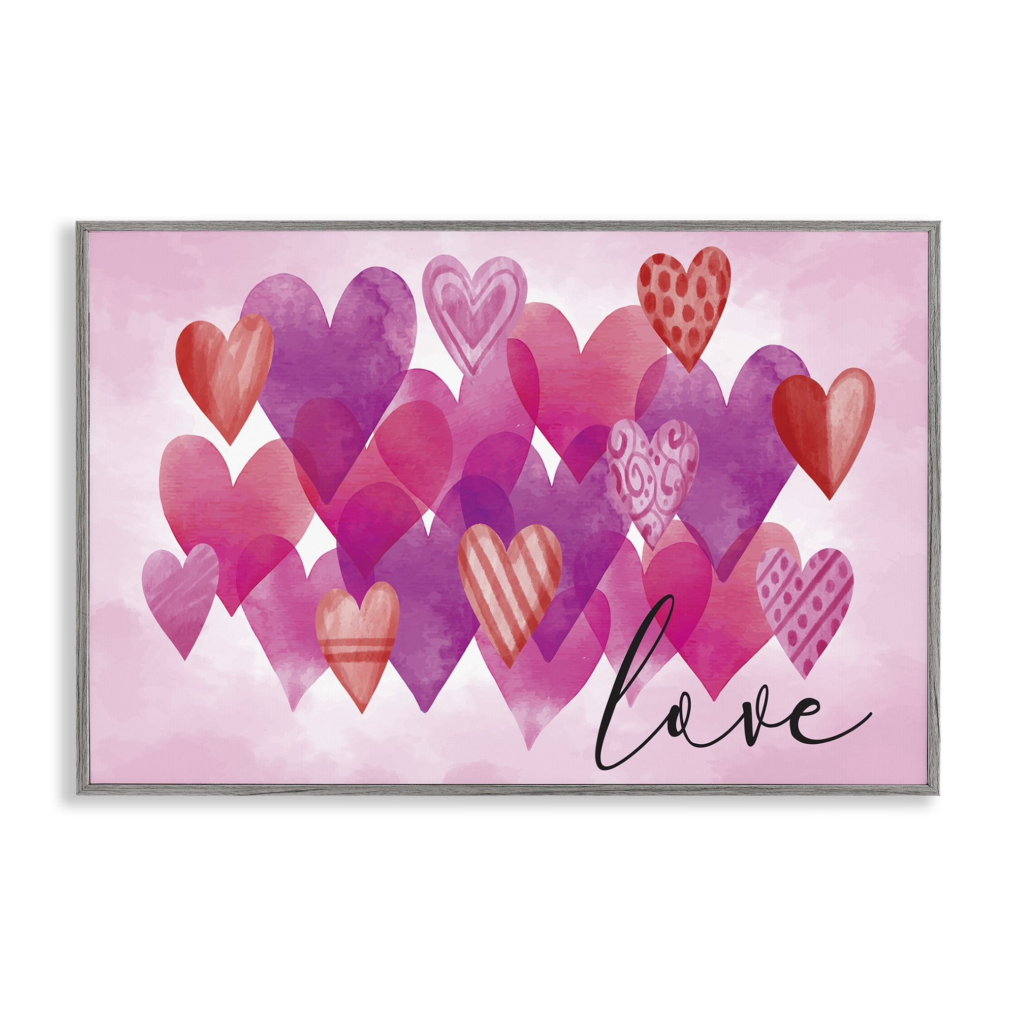 Stupell Industries Love with Layered Hearts Text & Numbers Painting Gray Framed Art Print Wall Art, 30 x 20