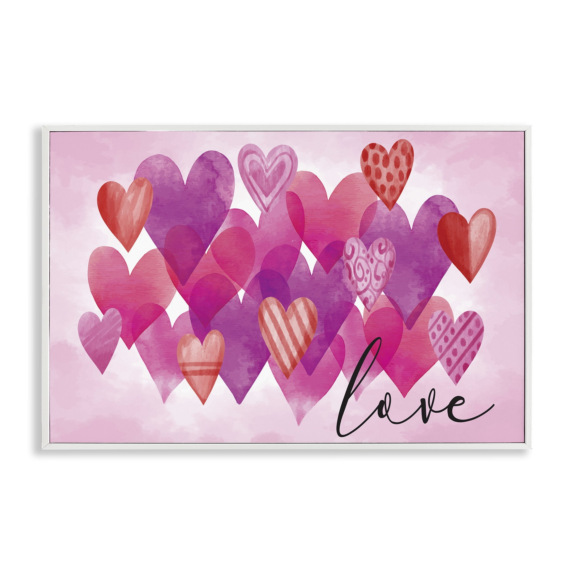 Stupell Industries Love with Layered Hearts Text & Numbers Painting White Framed Art Print Wall Art, 18 x 12