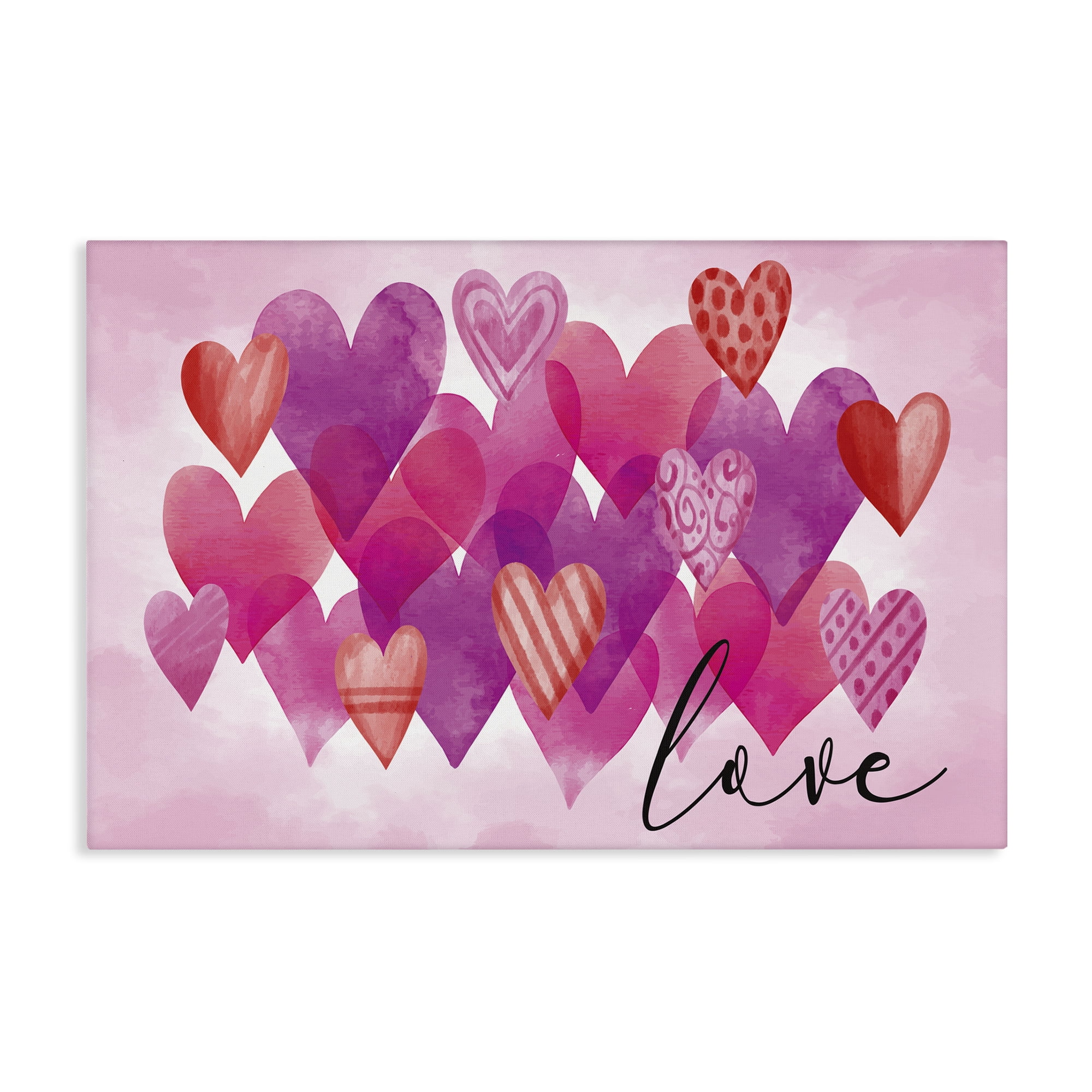 Stupell Industries Love with Layered Hearts Text & Numbers Painting Wrapped Canvas Art Print Wall Art, 45 x 30