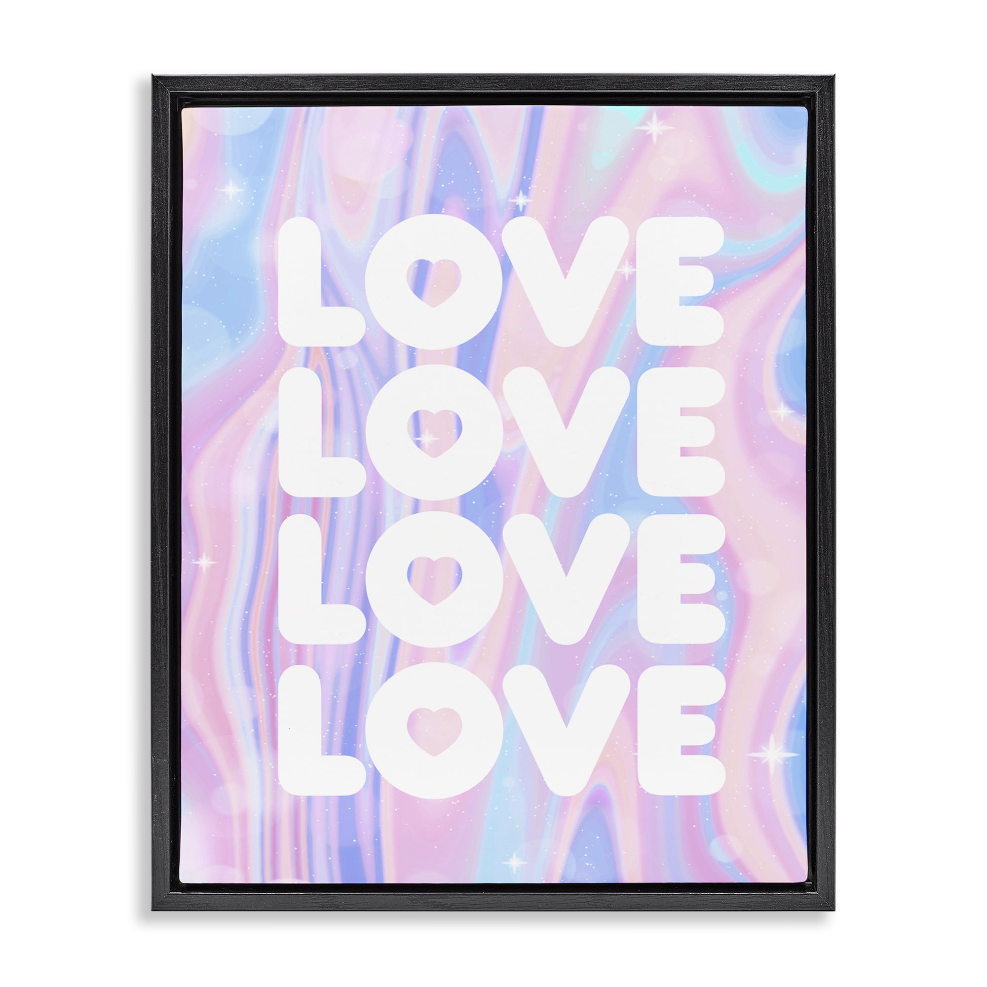 Stupell Industries Love with Wavy Pastels Text & Numbers Painting Black Floater Framed Canvas Art Print Wall Art, 17 x 21