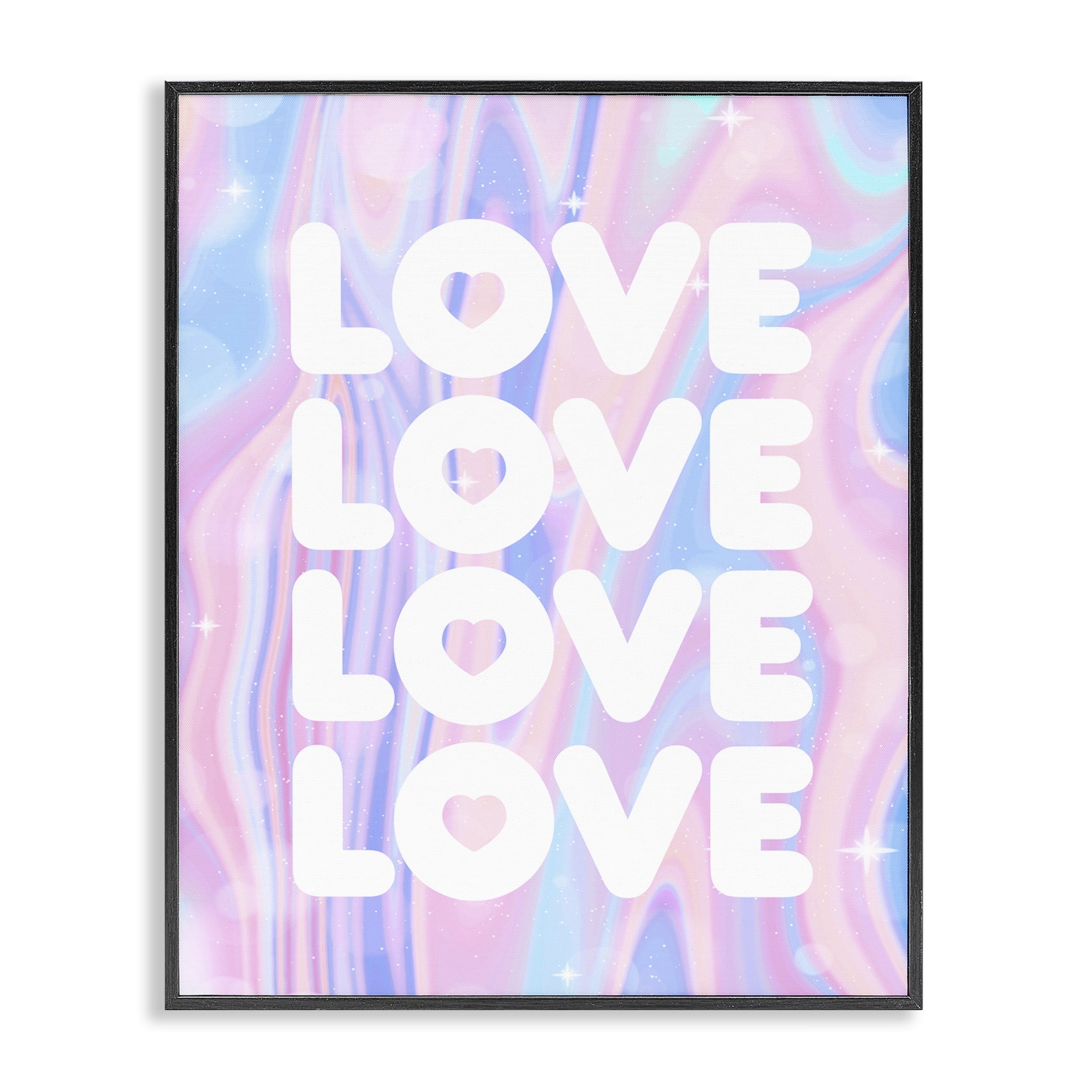 Stupell Industries Love with Wavy Pastels Text & Numbers Painting Black Framed Art Print Wall Art, 24 x 30