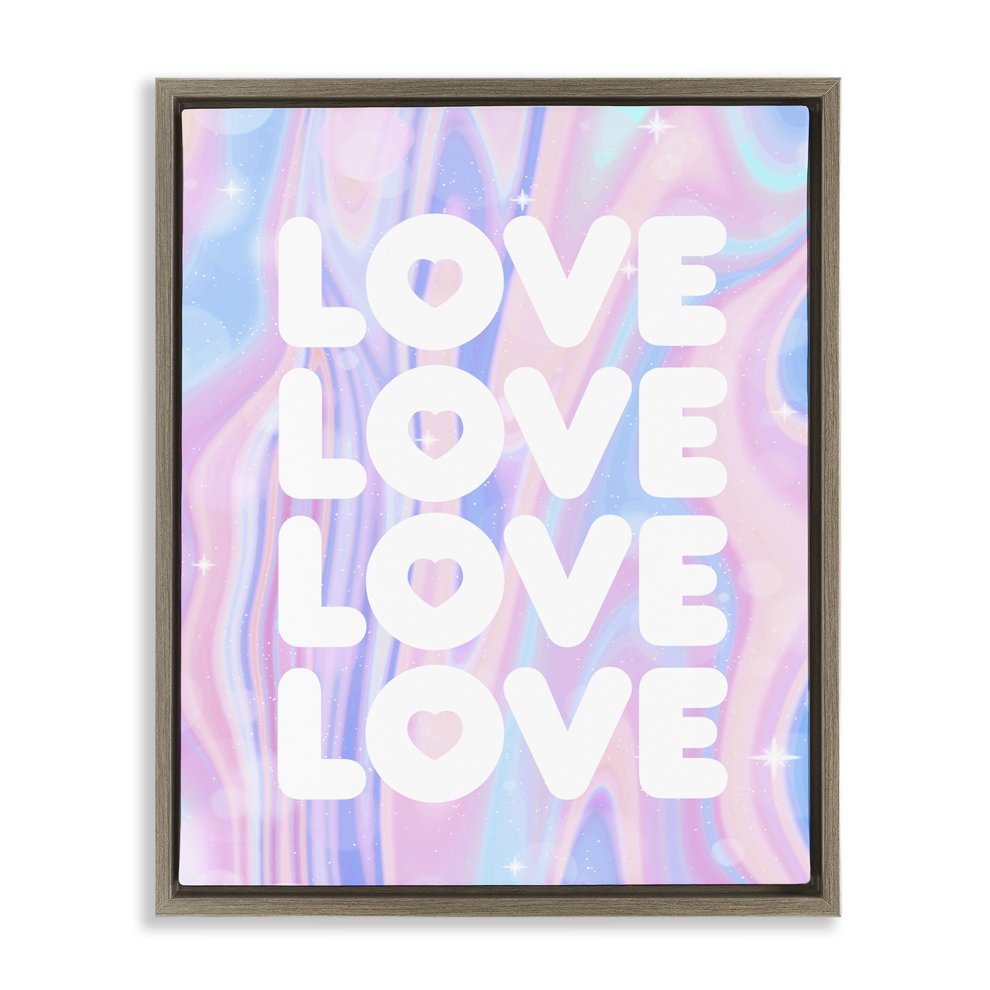 Stupell Industries Love with Wavy Pastels Text & Numbers Painting Brown Floater Framed Canvas Art Print Wall Art, 25 x 31