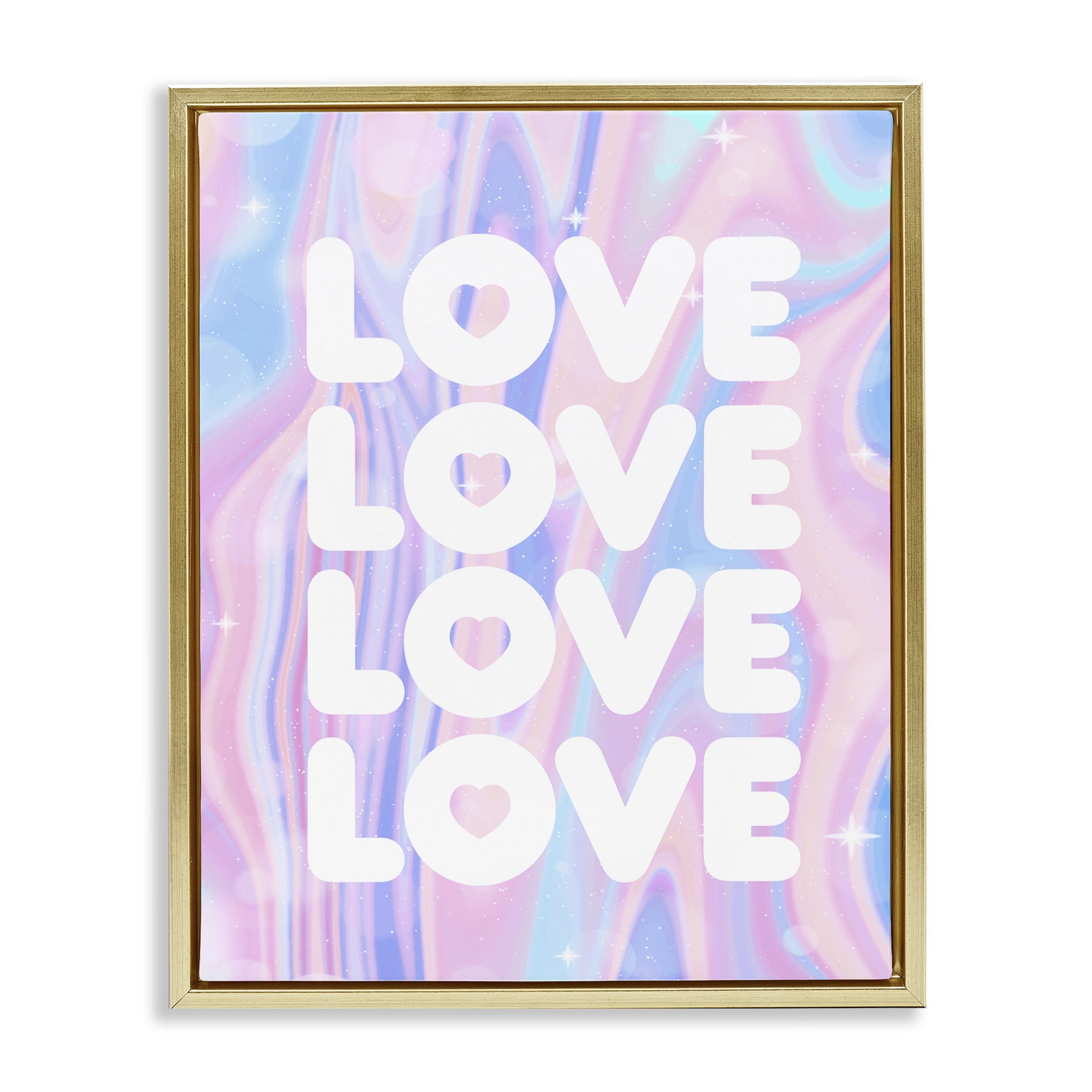 Stupell Industries Love with Wavy Pastels Text & Numbers Painting Gold Floater Framed Canvas Art Print Wall Art, 17 x 21