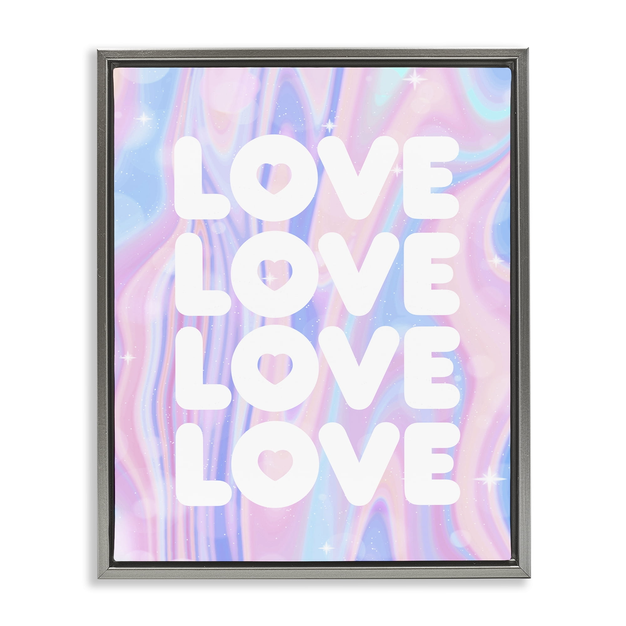 Stupell Industries Love with Wavy Pastels Text & Numbers Painting Gray Floater Framed Canvas Art Print Wall Art, 25 x 31