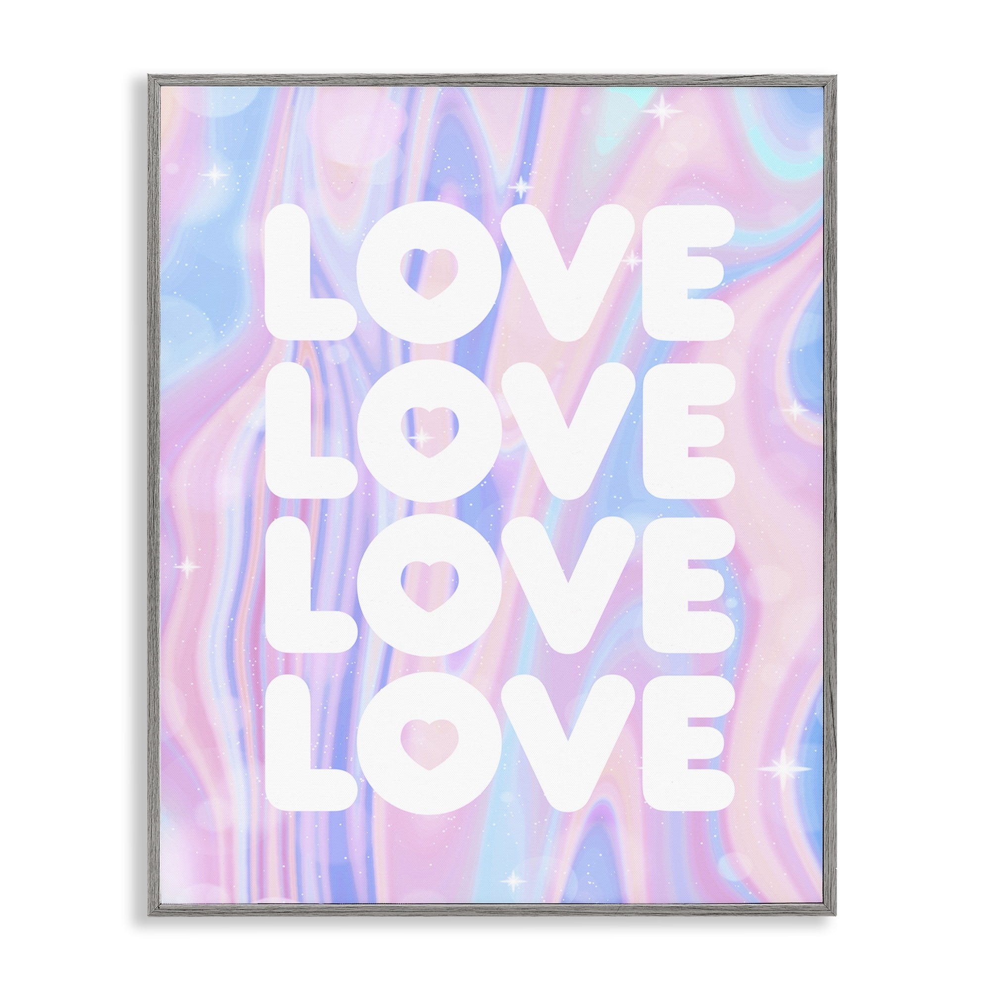 Stupell Industries Love with Wavy Pastels Text & Numbers Painting Gray Framed Art Print Wall Art, 16 x 20