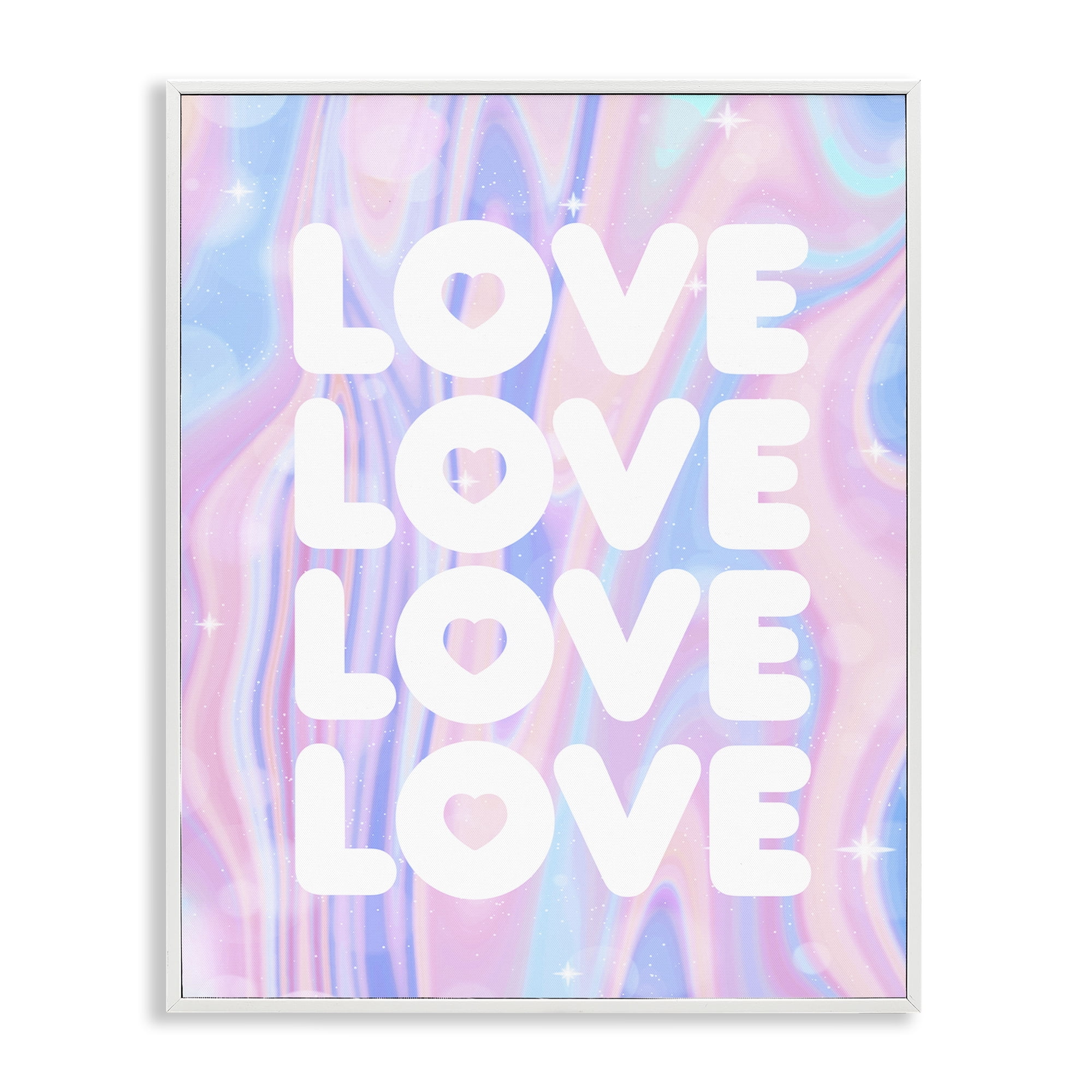 Stupell Industries Love with Wavy Pastels Text & Numbers Painting White Framed Art Print Wall Art, 11 x 14