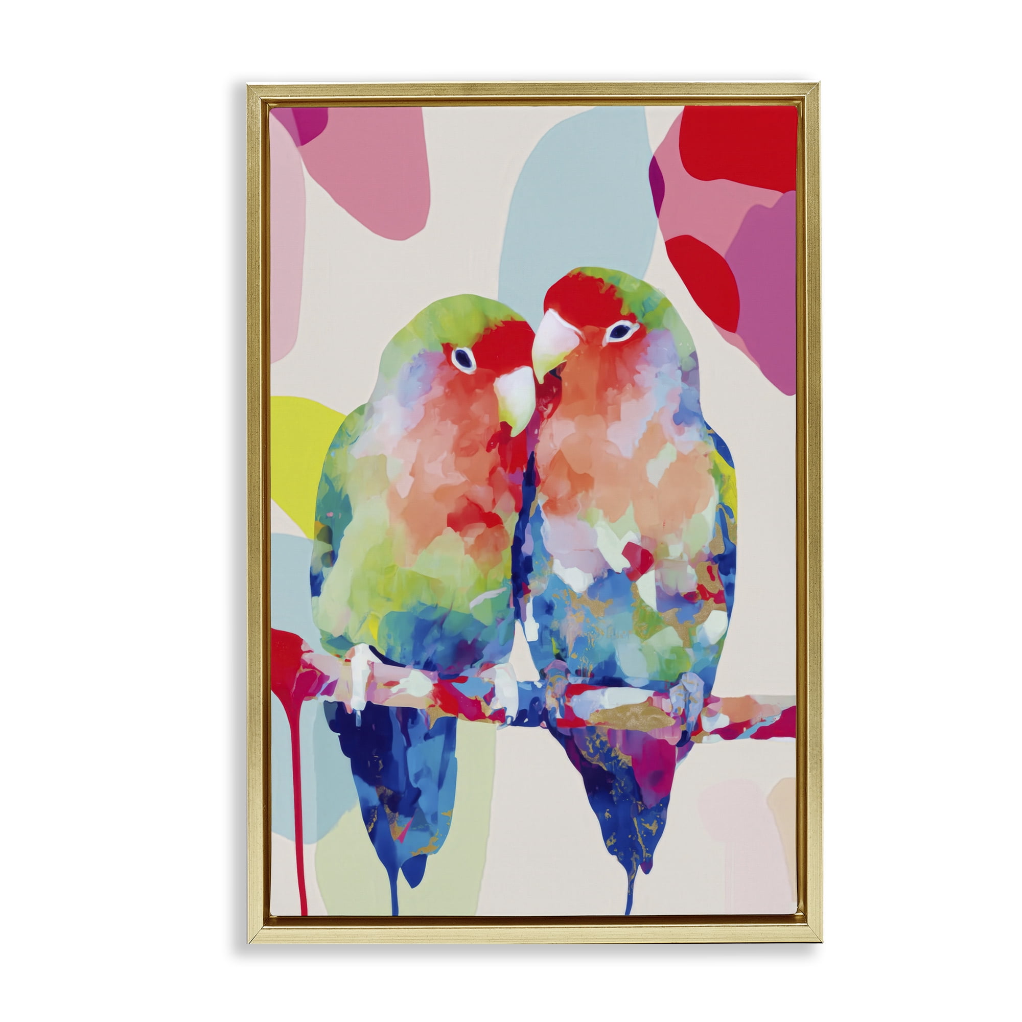 Stupell Industries Lovebirds on a Branch Gold Framed Floater Canvas Wall Art, design by Chromatic Storm Studio