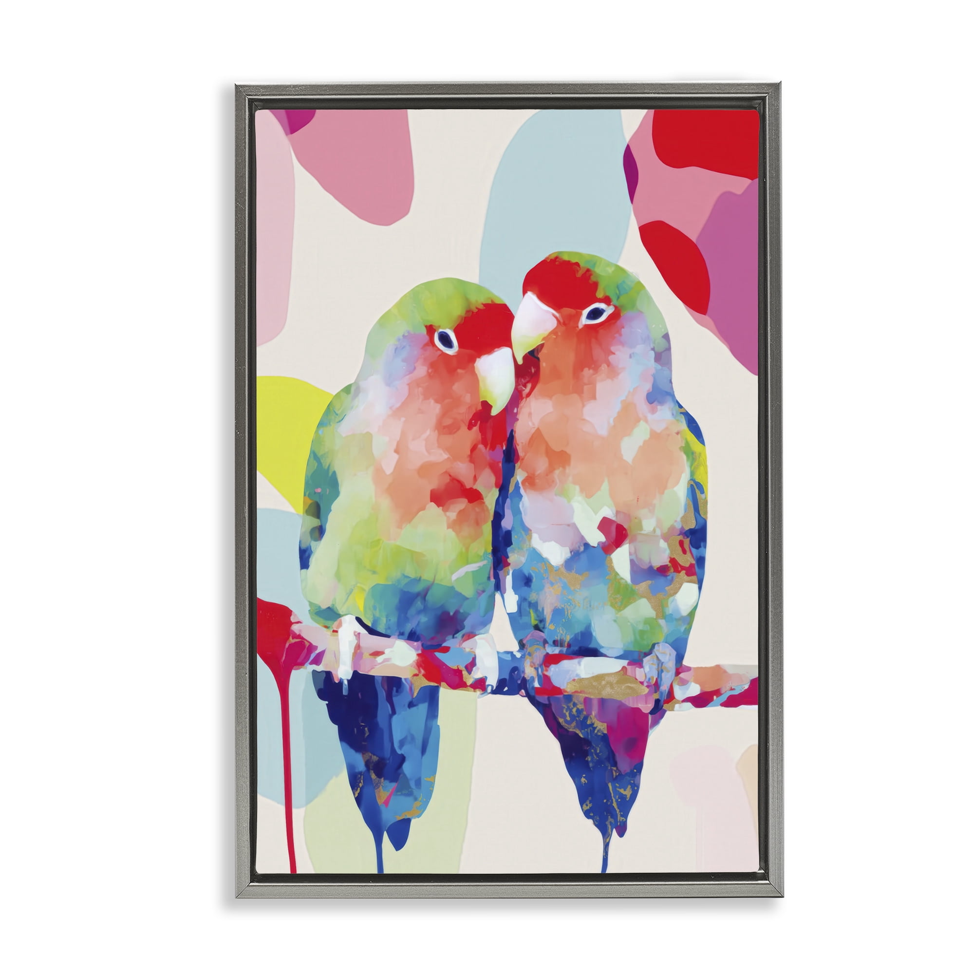 Stupell Industries Lovebirds on a Branch Gray Framed Floater Canvas Wall Art, design by Chromatic Storm Studio