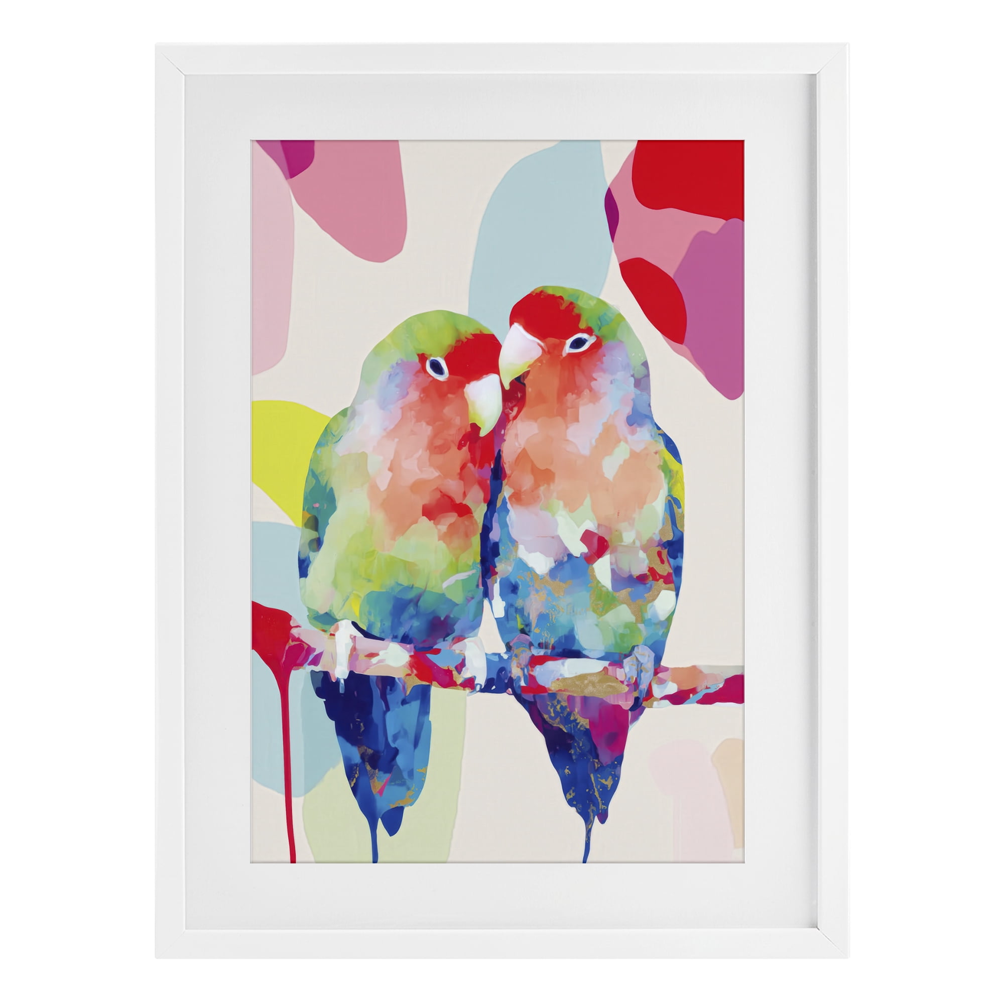 Stupell Industries Lovebirds on a Branch White Framed Print Under Glass, design by Chromatic Storm Studio