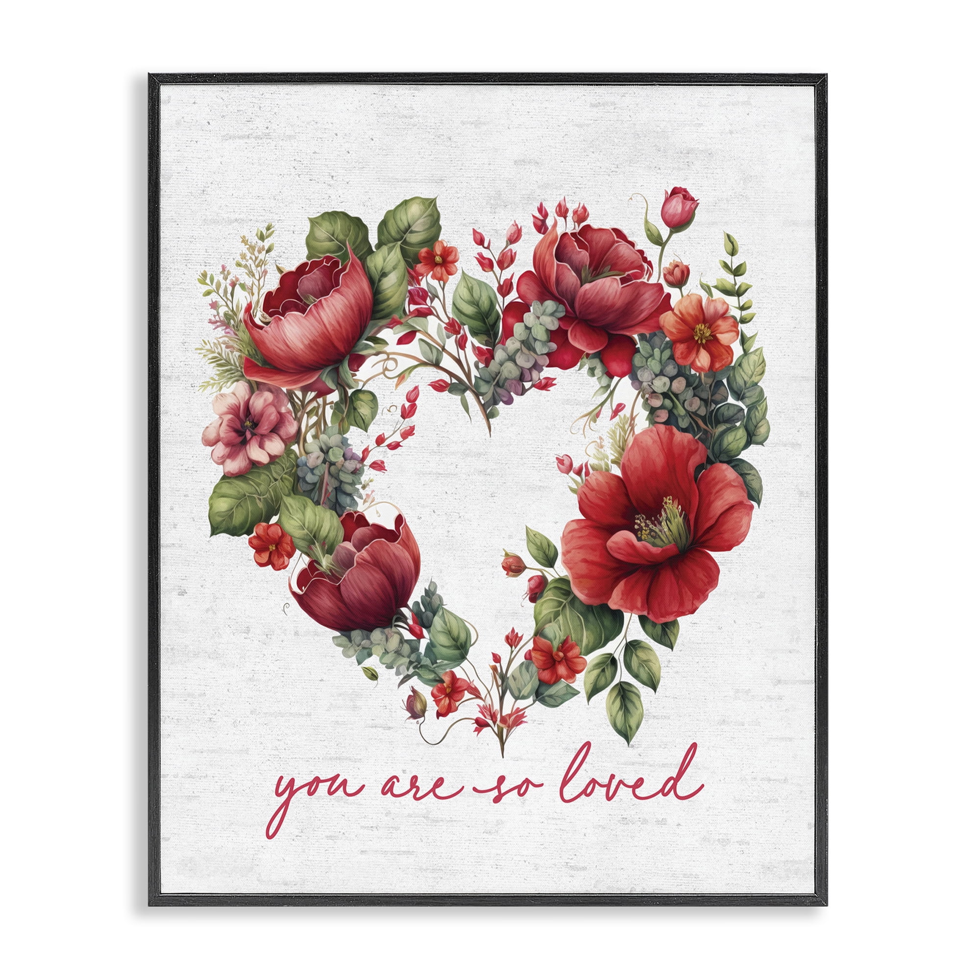 Stupell Industries Loved Heart Wreath Botanical & Floral Painting Black Framed Art Print Wall Art, 24 x 30