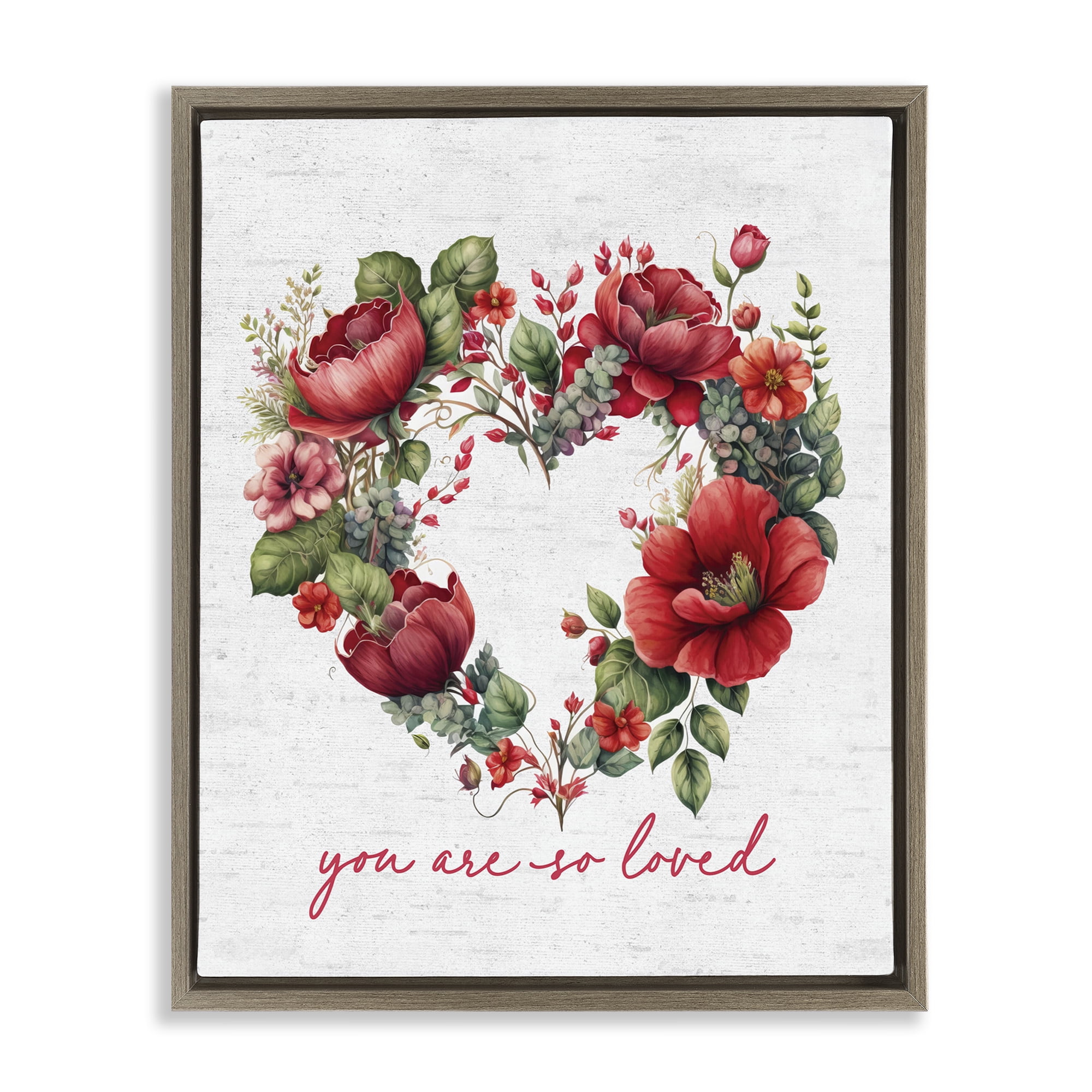 Stupell Industries Loved Heart Wreath Botanical & Floral Painting Brown Floater Framed Canvas Art Print Wall Art, 17 x 21