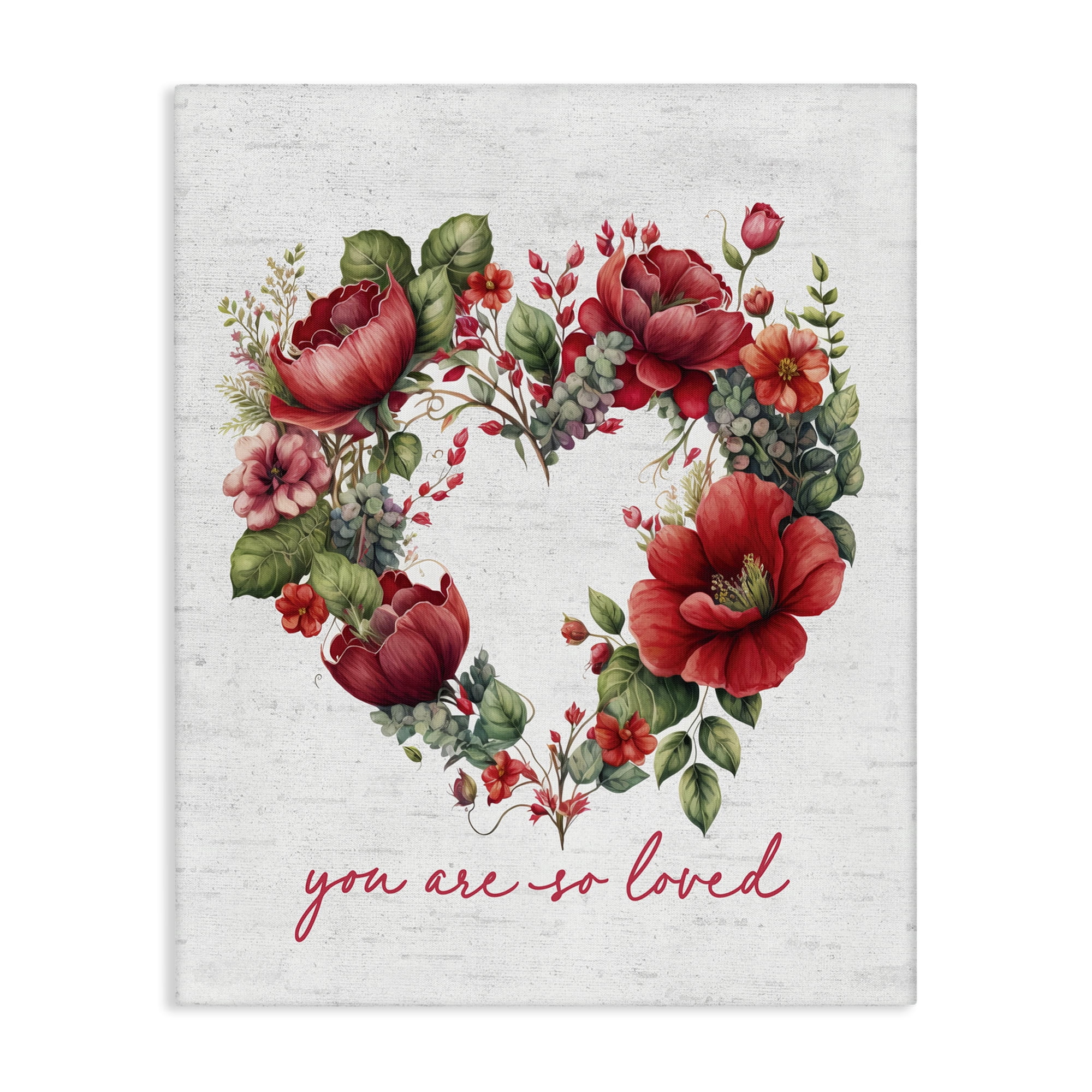 Stupell Industries Loved Heart Wreath Botanical & Floral Painting Gallery Wrapped Canvas Art Print Wall Art, 36 x 48