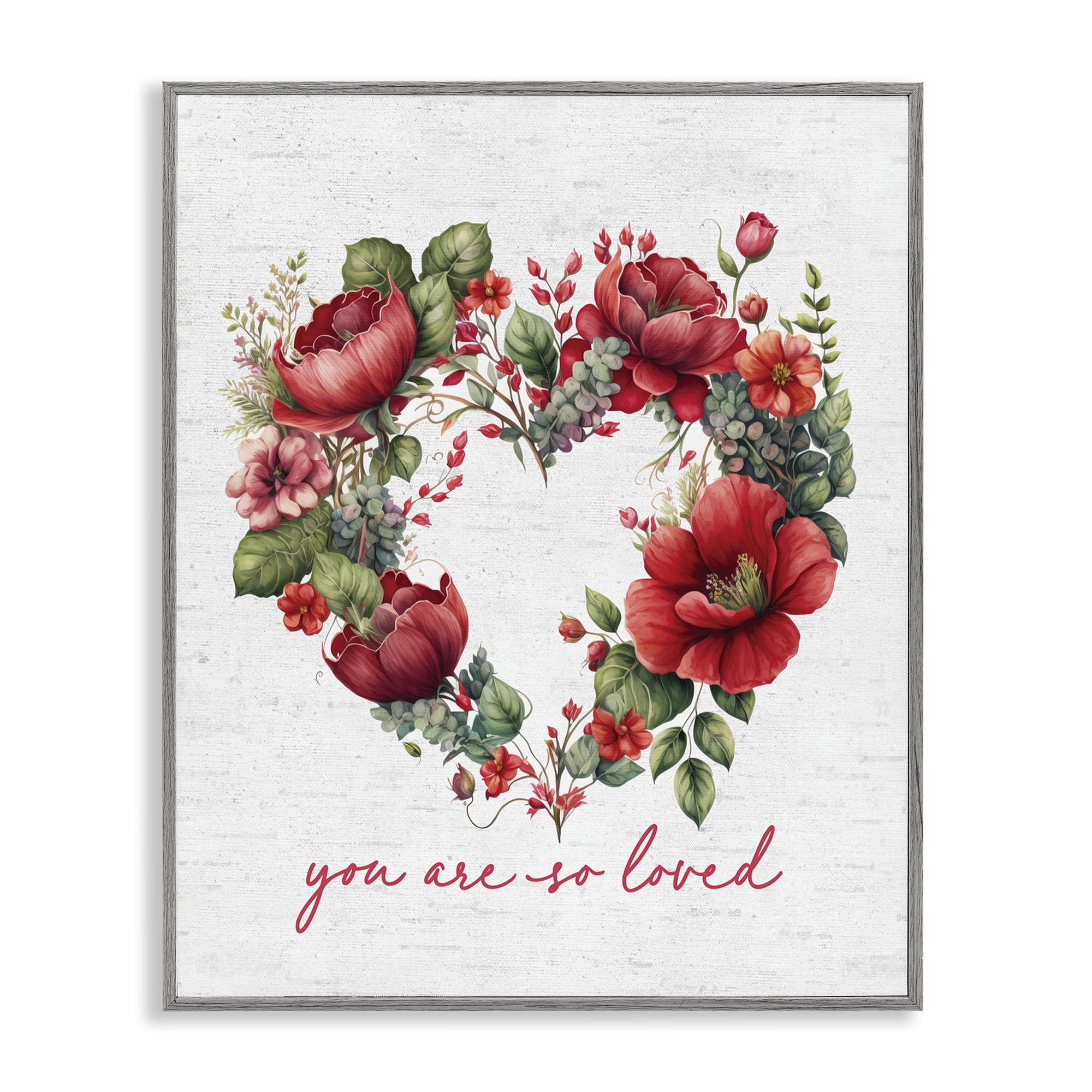 Stupell Industries Loved Heart Wreath Botanical & Floral Painting Gray Framed Art Print Wall Art, 16 x 20
