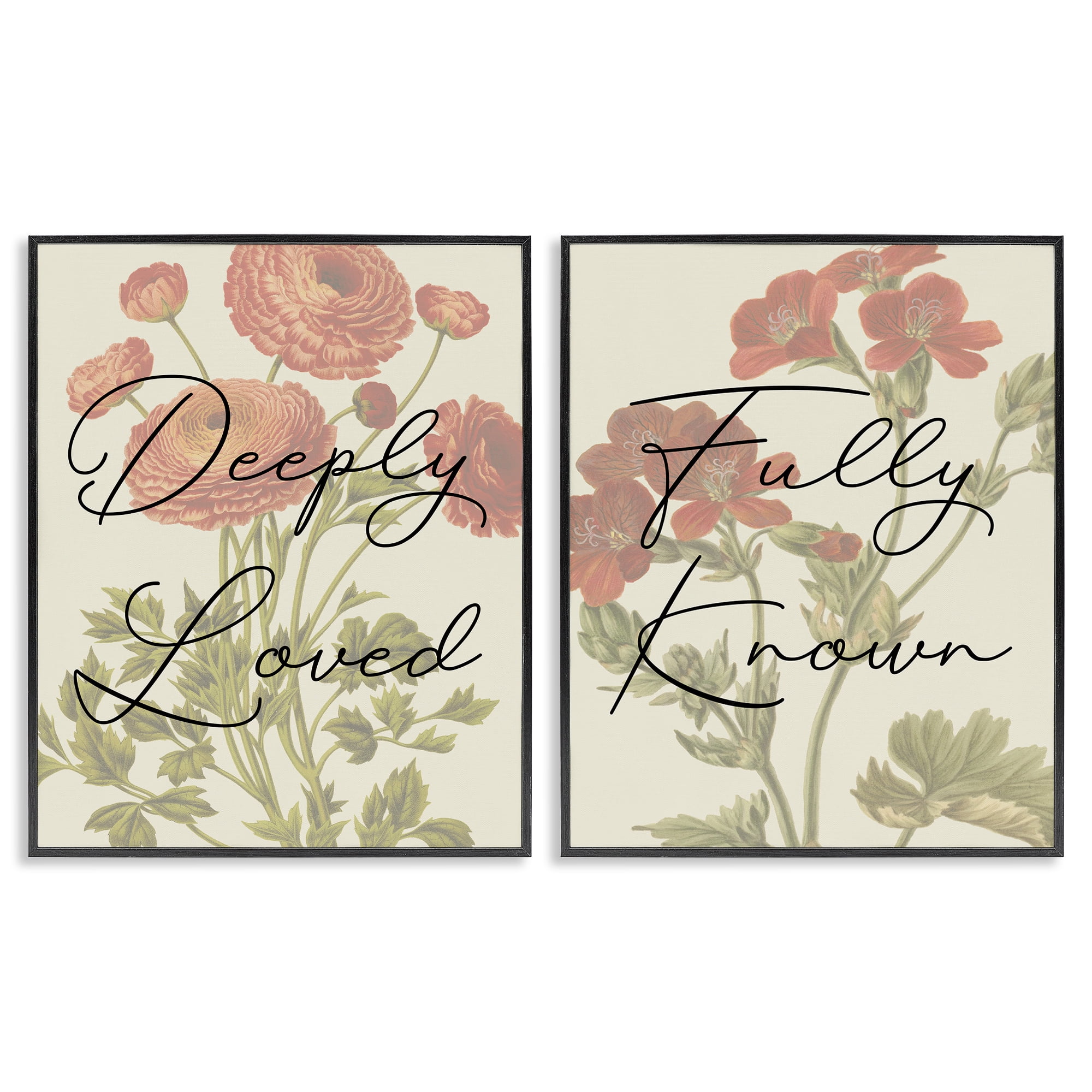 Stupell Industries Loved & Known Florals Plants & Flowers Painting Black Framed Art Print Wall Art, 11 x 14, Set of 2