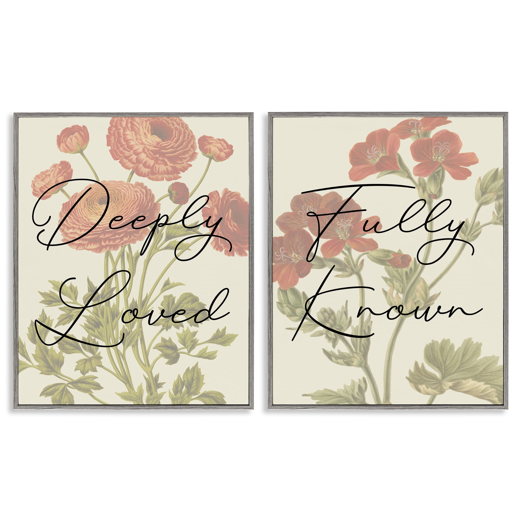 Stupell Industries Loved & Known Florals Plants & Flowers Painting Gray Framed Art Print Wall Art, 11 x 14, Set of 2