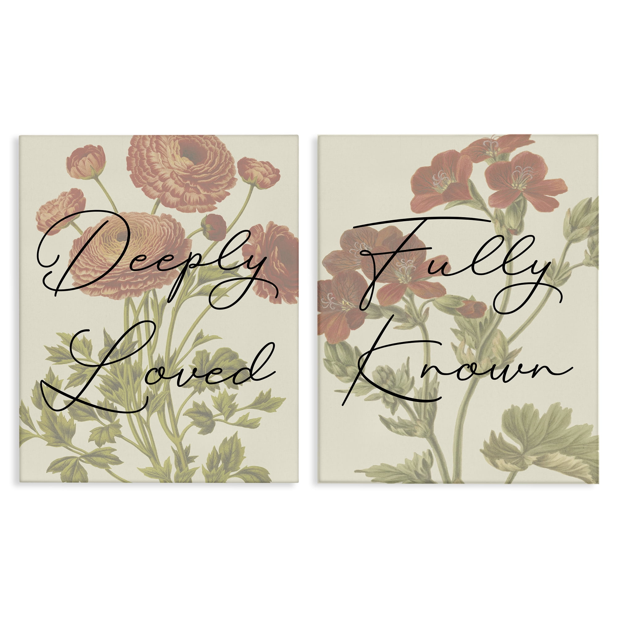 Stupell Industries Loved & Known Florals Plants & Flowers Painting Wrapped Canvas Art Print Wall Art, 16 x 20, Set of 2