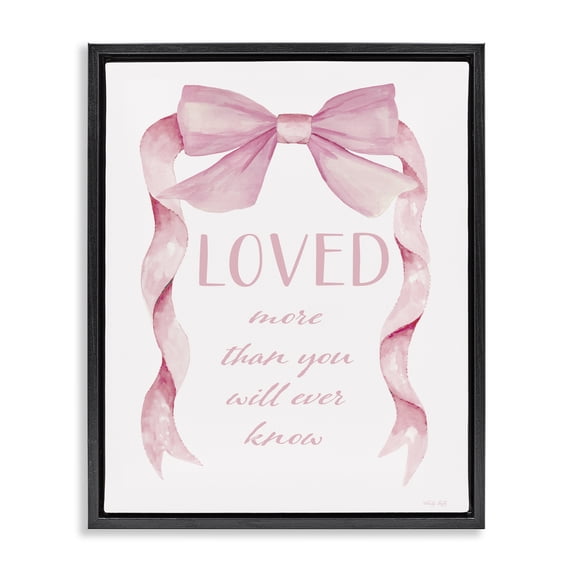 Stupell Industries Glam Loved More Sentiment Pink Ribbon Black Floating Frame Canvas Art, 17 x 21, by Cindy Jacobs