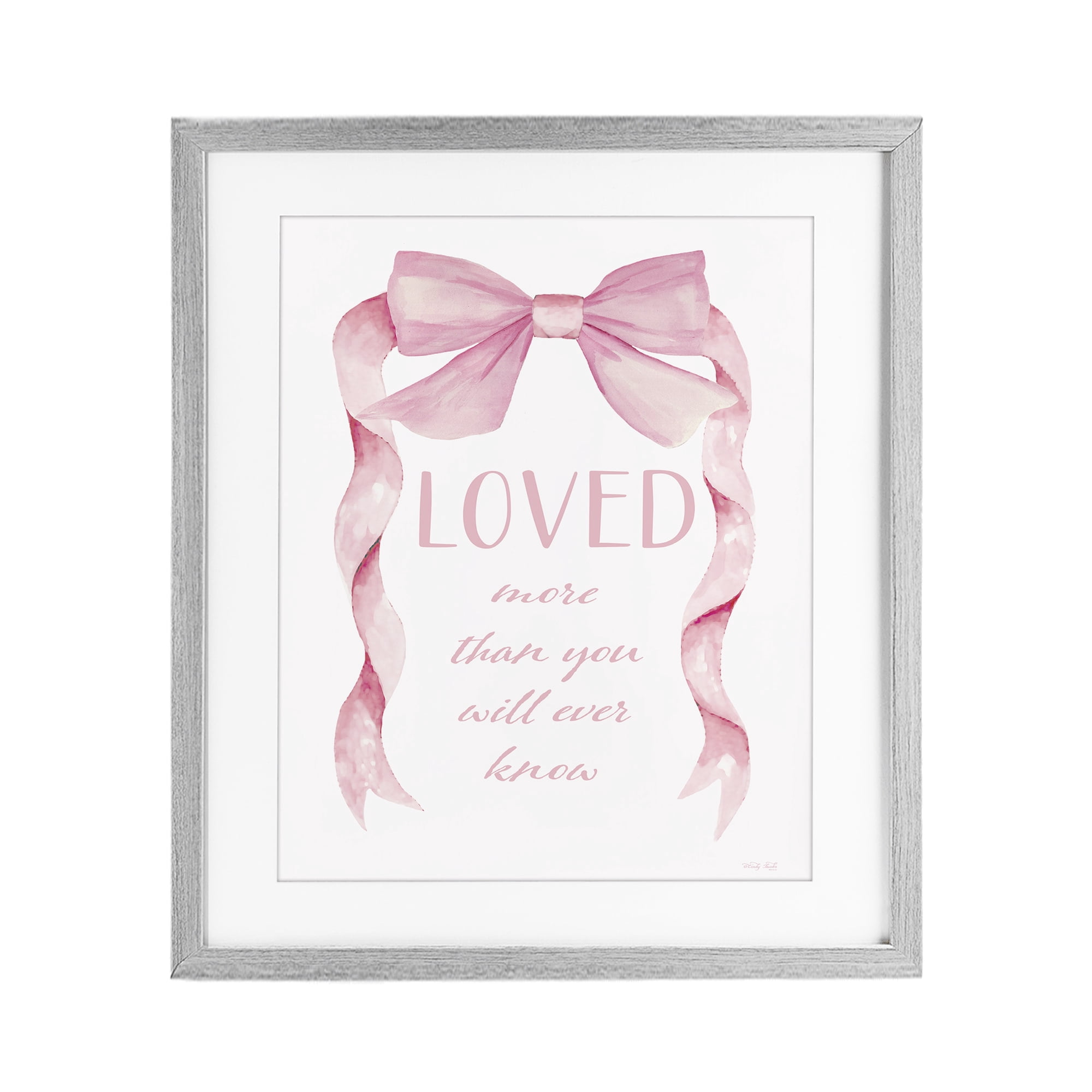 Stupell Industries Loved More Sentiment Pink Ribbon Gray Framed Print Under Glass, design by Cindy Jacobs