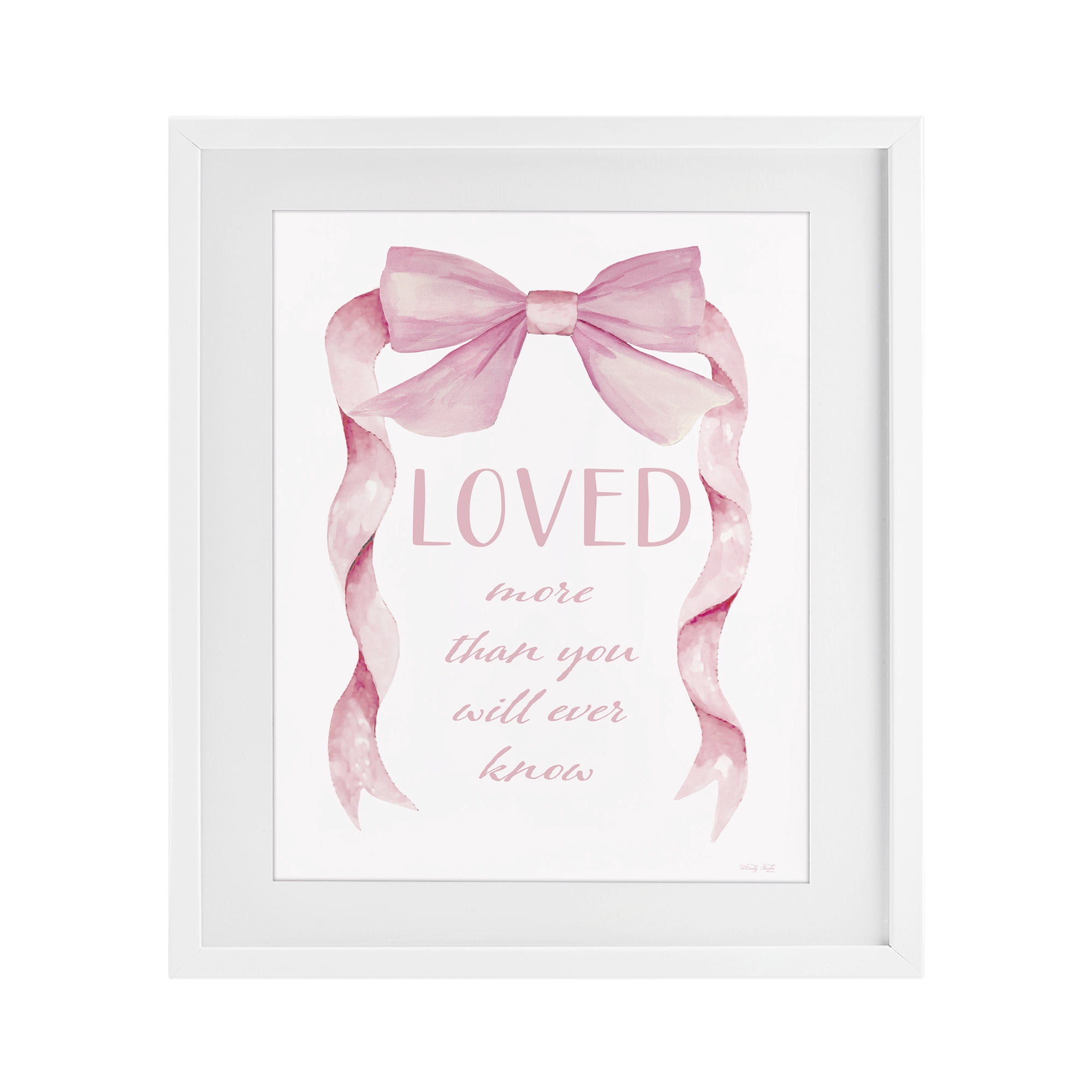 Stupell Industries Loved More Sentiment Pink Ribbon White Framed Print Under Glass, design by Cindy Jacobs