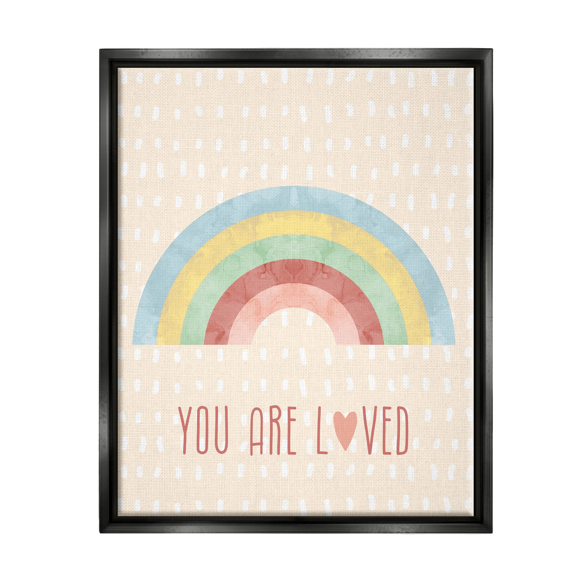 Stupell Industries Loved Rainbow on Yellow Landscape Painting Black Floater Framed Canvas Art Print Wall Art, 17 x 21