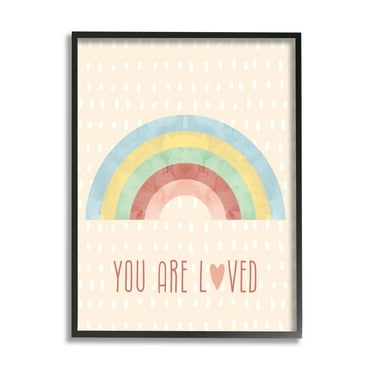 Stupell Industries Loved Rainbow on Yellow Landscape Painting Black Framed Art Print Wall Art, 11 x 14