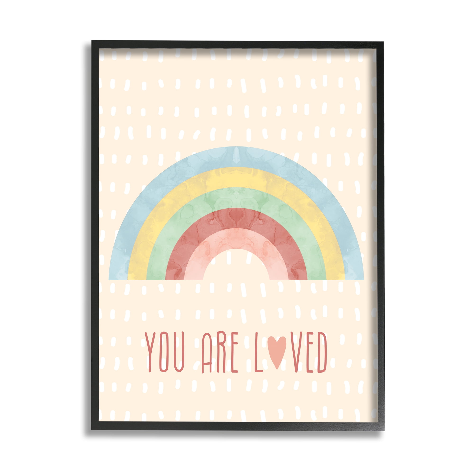 Stupell Industries Loved Rainbow on Yellow Landscape Painting Black Framed Art Print Wall Art, 16 x 20