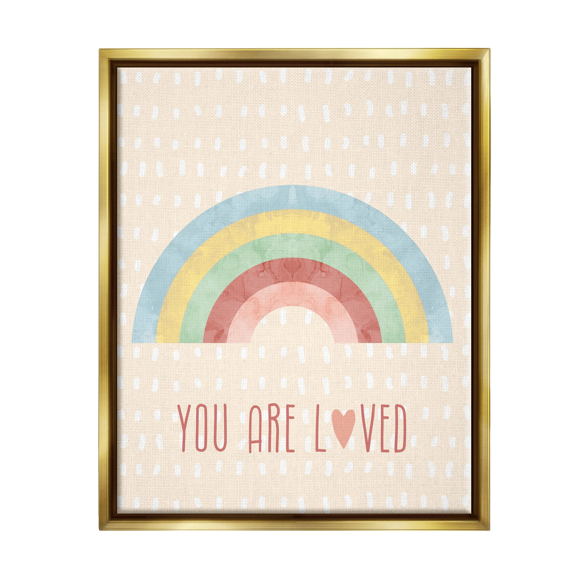 Stupell Industries Loved Rainbow on Yellow Landscape Painting Gold Floater Framed Canvas Art Print Wall Art, 17 x 21
