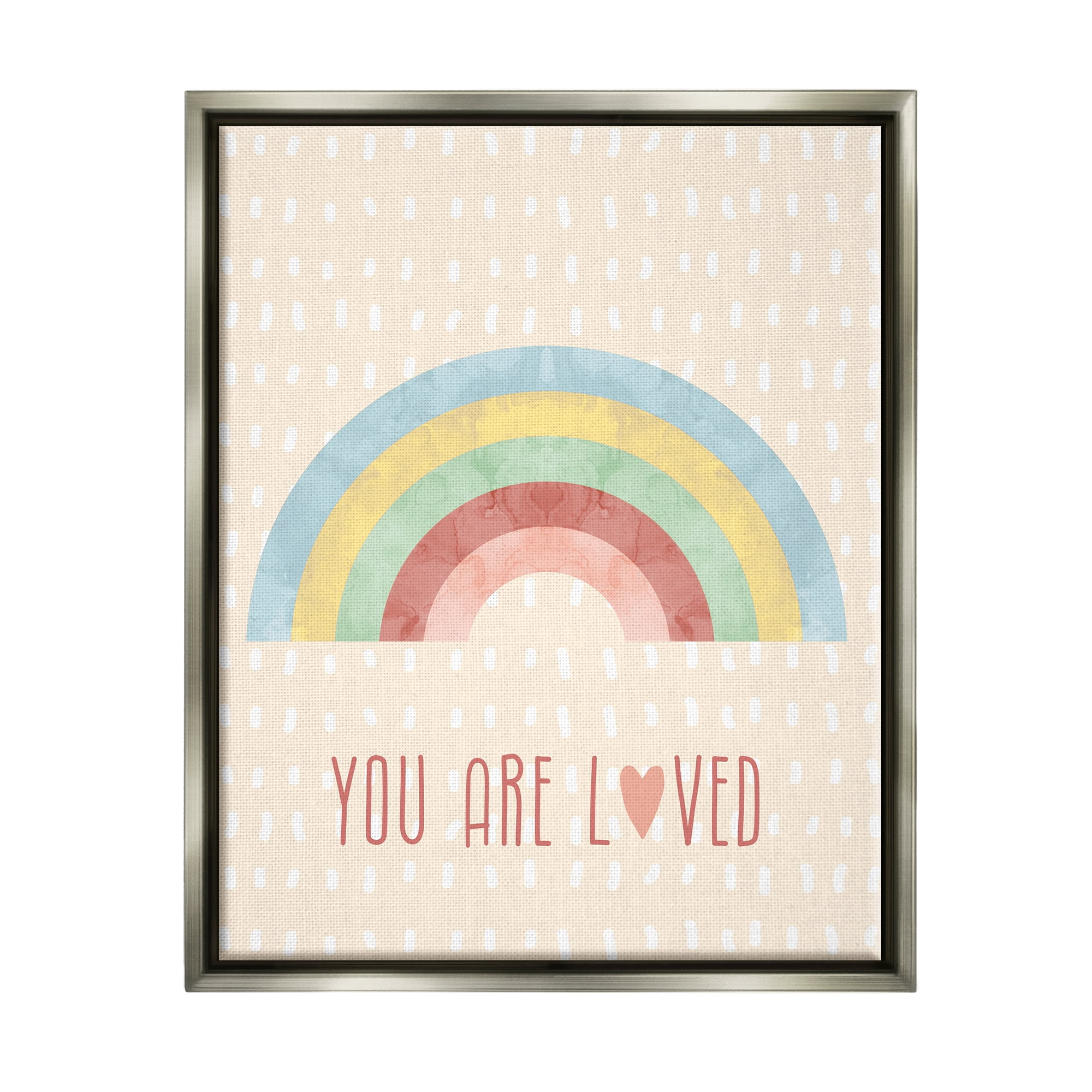 Stupell Industries Loved Rainbow on Yellow Landscape Painting Gray Floater Framed Canvas Art Print Wall Art, 25 x 31