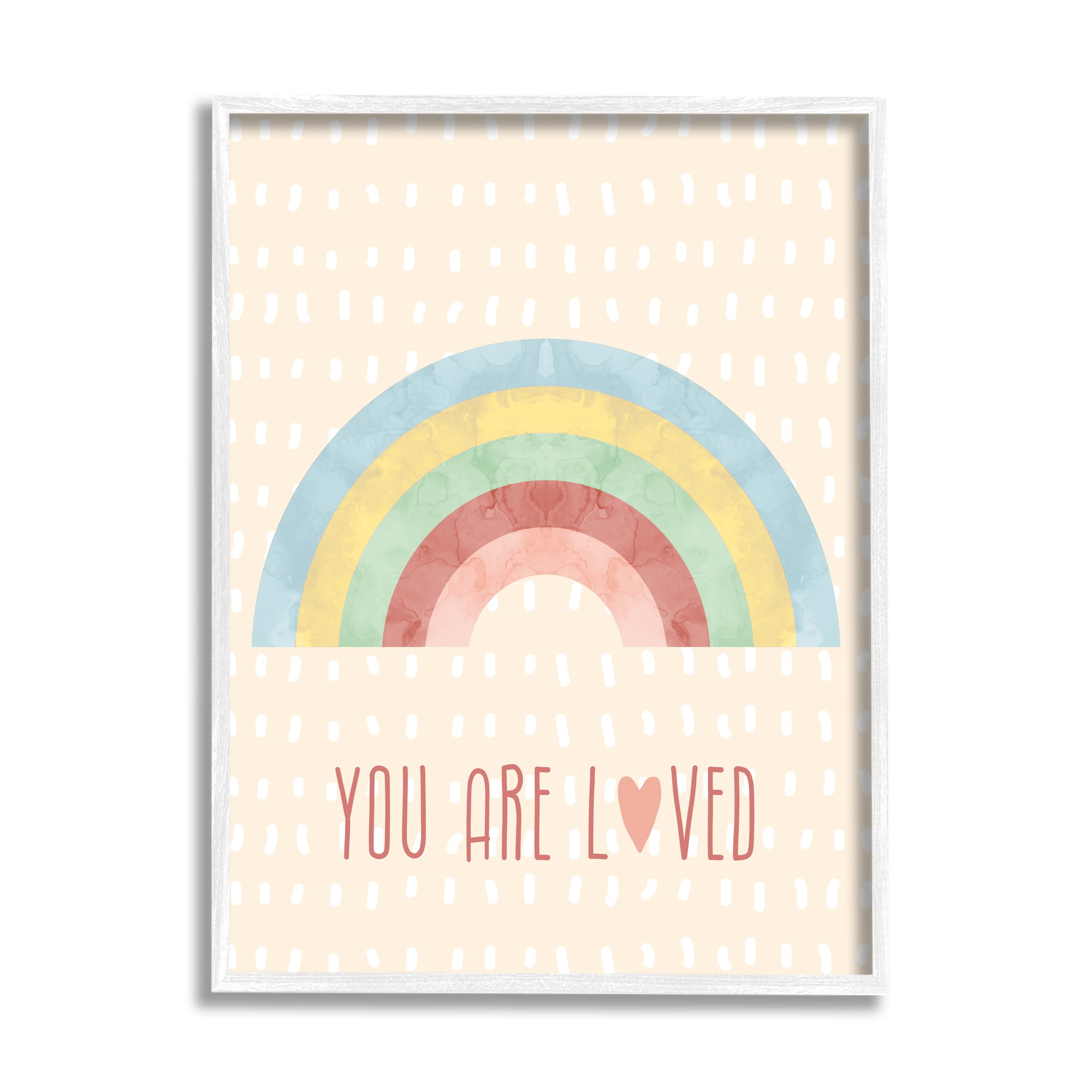 Stupell Industries Loved Rainbow on Yellow Landscape Painting White Framed Art Print Wall Art, 11 x 14