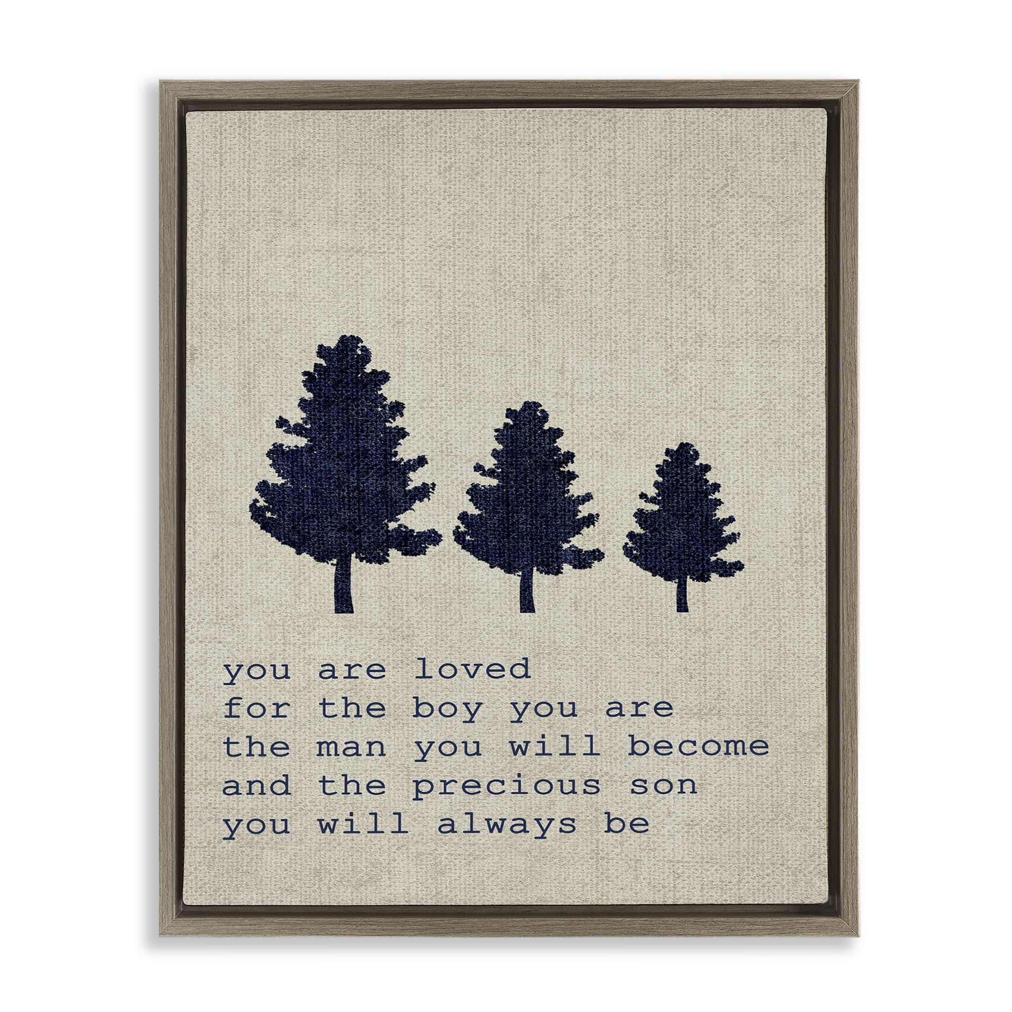 Stupell Industries Loved Son Phrase with Trees Art for Kids Painting Brown Floater Framed Canvas Art Print Wall Art, 17 x 21