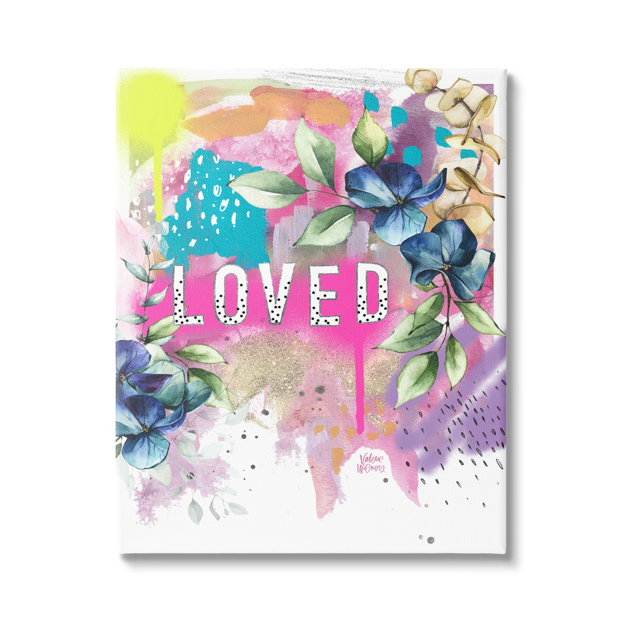 Stupell Industries Loved Text Trendy Abstract Flower Blossoms Design Canvas Wall Art, 24 x 30, Design by Valerie Wieners