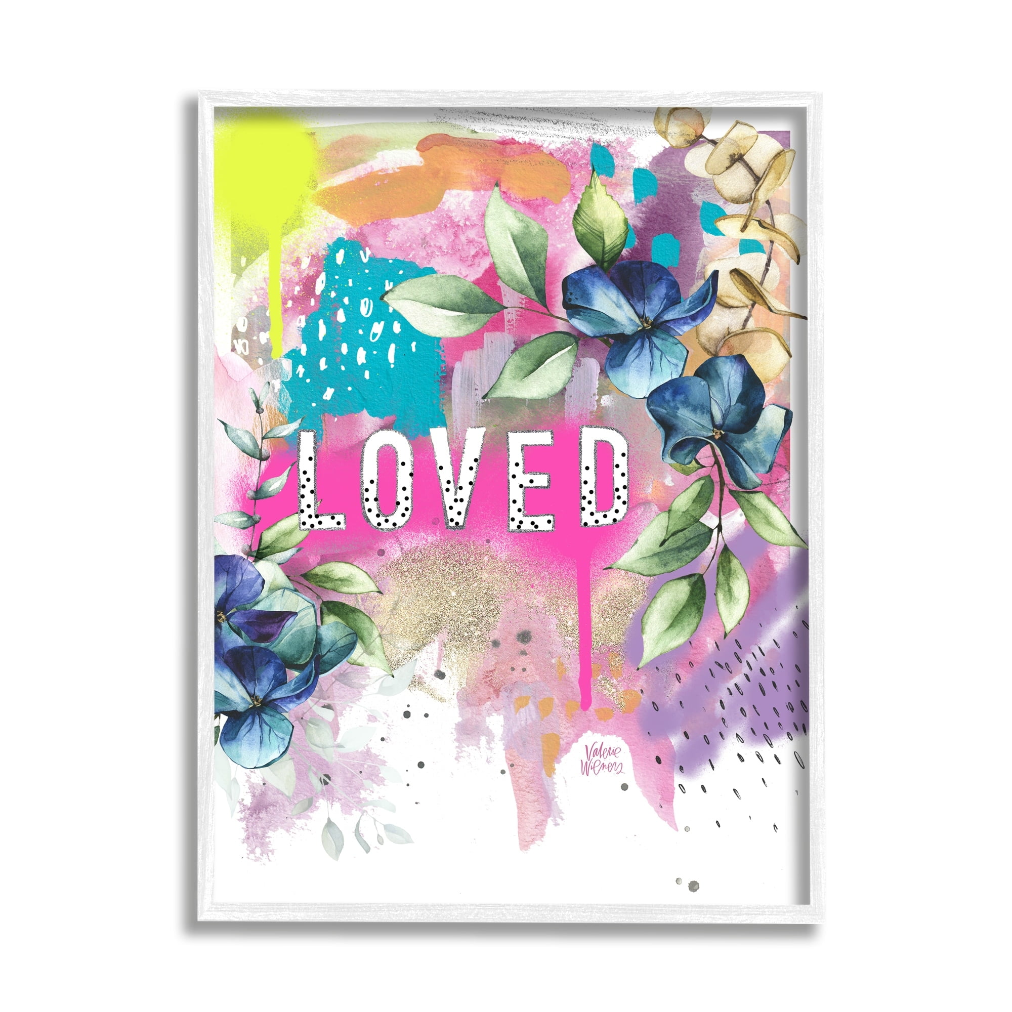 Stupell Industries Loved Text Trendy Abstract Flower Blossoms Design Framed Wall Art, 11 x 14, Design by Valerie Wieners