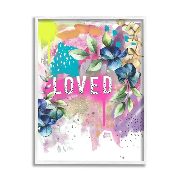 Stupell Industries Loved Text Trendy Abstract Flower Blossoms Design Framed Wall Art, 24 x 30, Design by Valerie Wieners