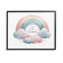 Stupell Industries Loved with Pastel Rainbow Inspirational Painting Black Framed Art Print Wall Art, 14 x 11
