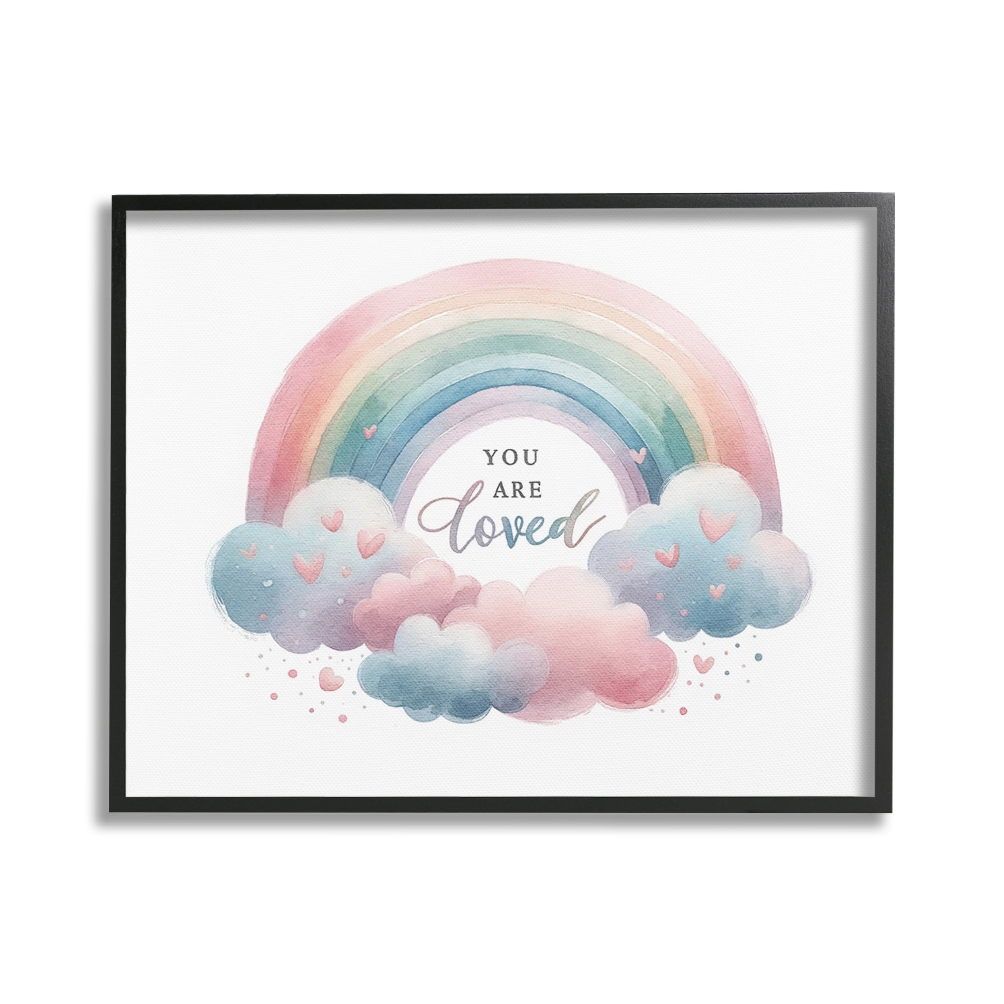 Stupell Industries Loved with Pastel Rainbow Inspirational Painting Black Framed Art Print Wall Art, 20 x 16