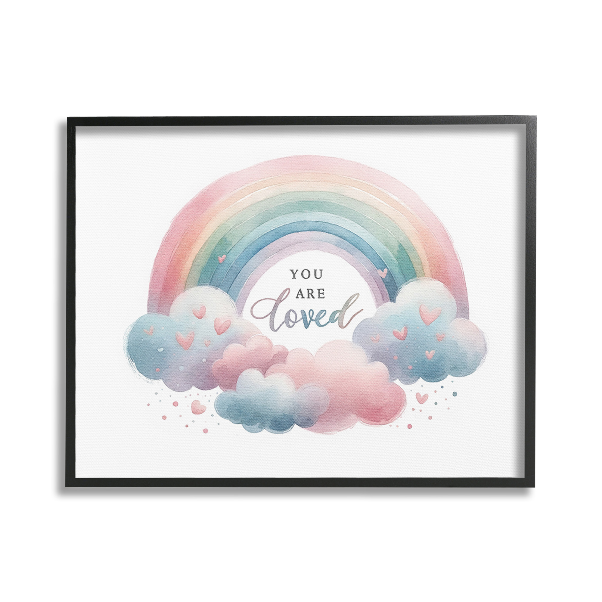 Stupell Industries Loved with Pastel Rainbow Inspirational Painting Black Framed Art Print Wall Art, 30 x 24