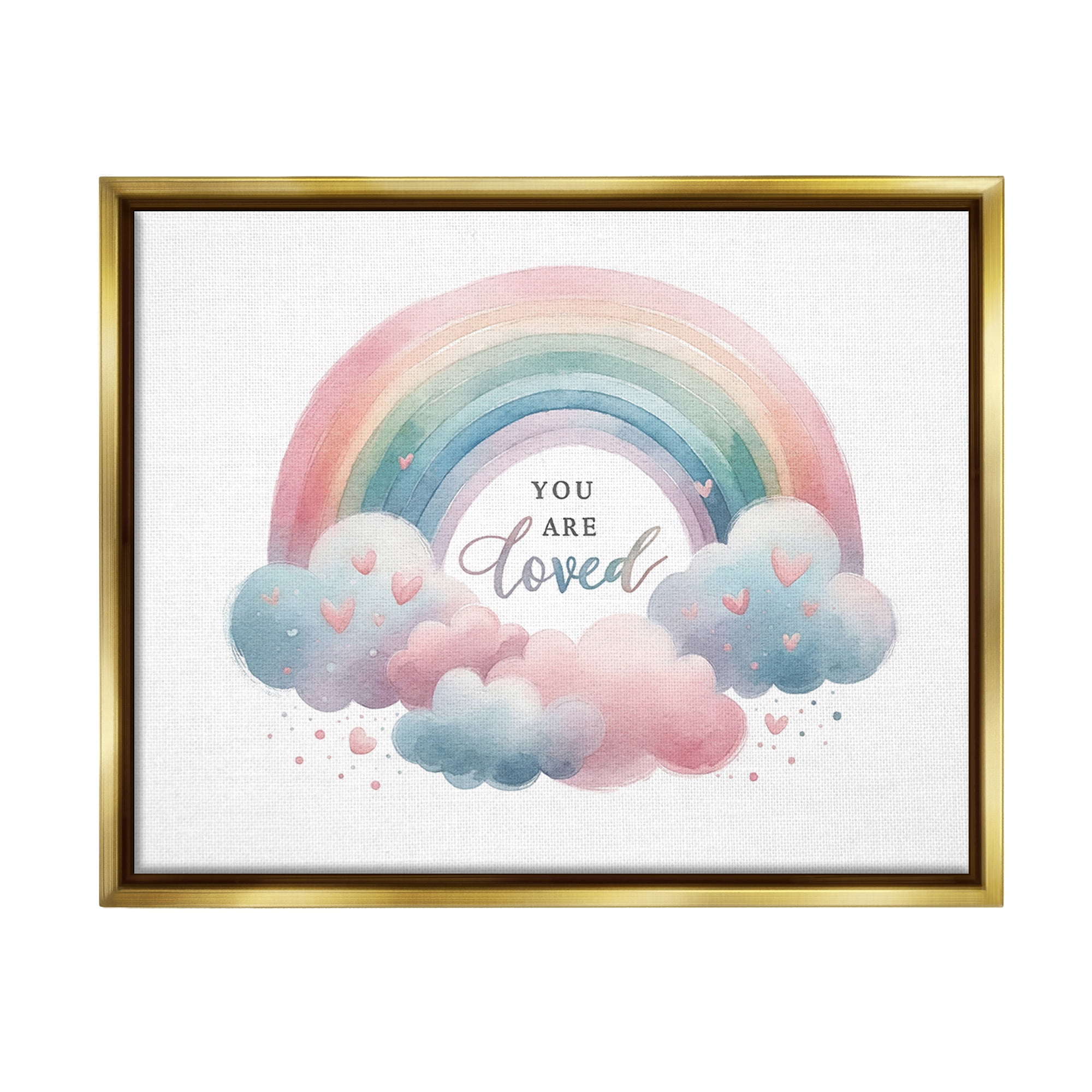 Stupell Industries Loved with Pastel Rainbow Inspirational Painting Gold Floater Framed Canvas Art Print Wall Art, 21 x 17