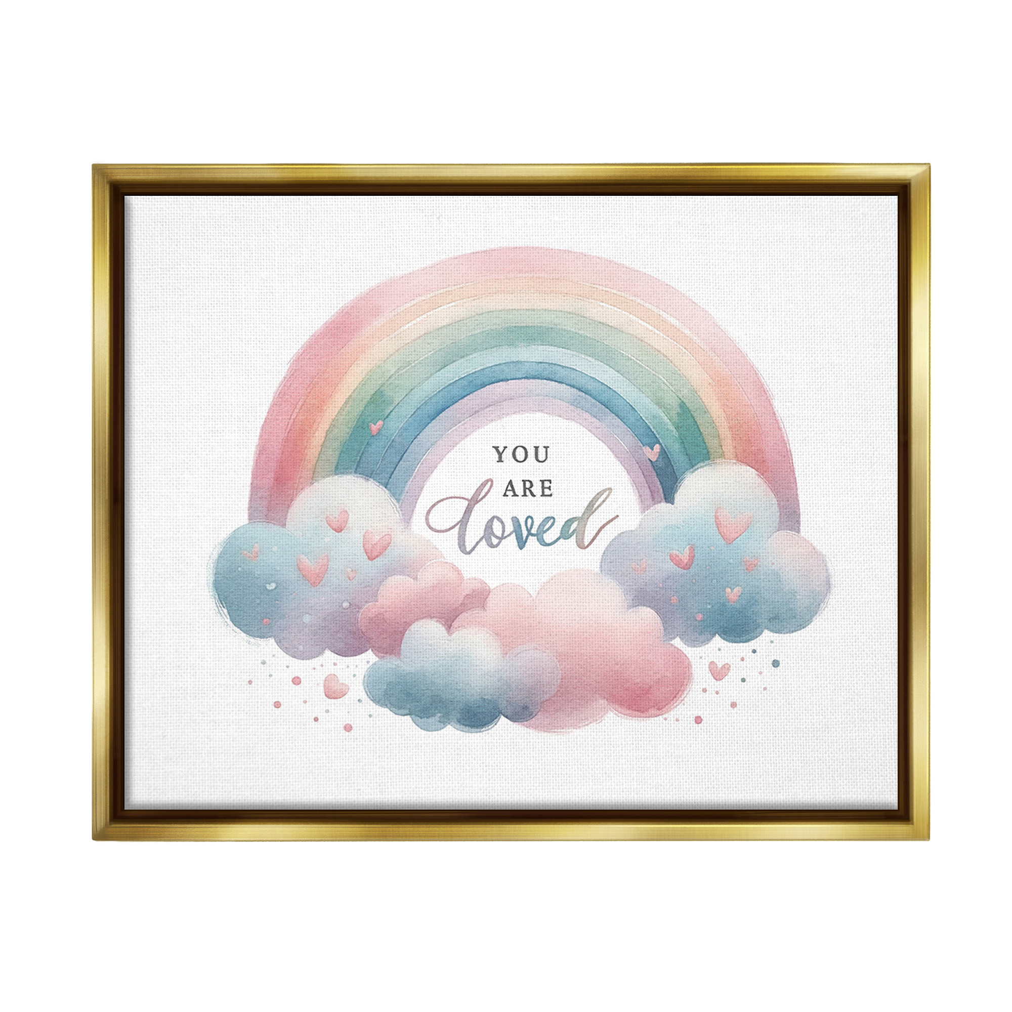 Stupell Industries Loved with Pastel Rainbow Inspirational Painting Gold Floater Framed Canvas Art Print Wall Art, 31 x 25