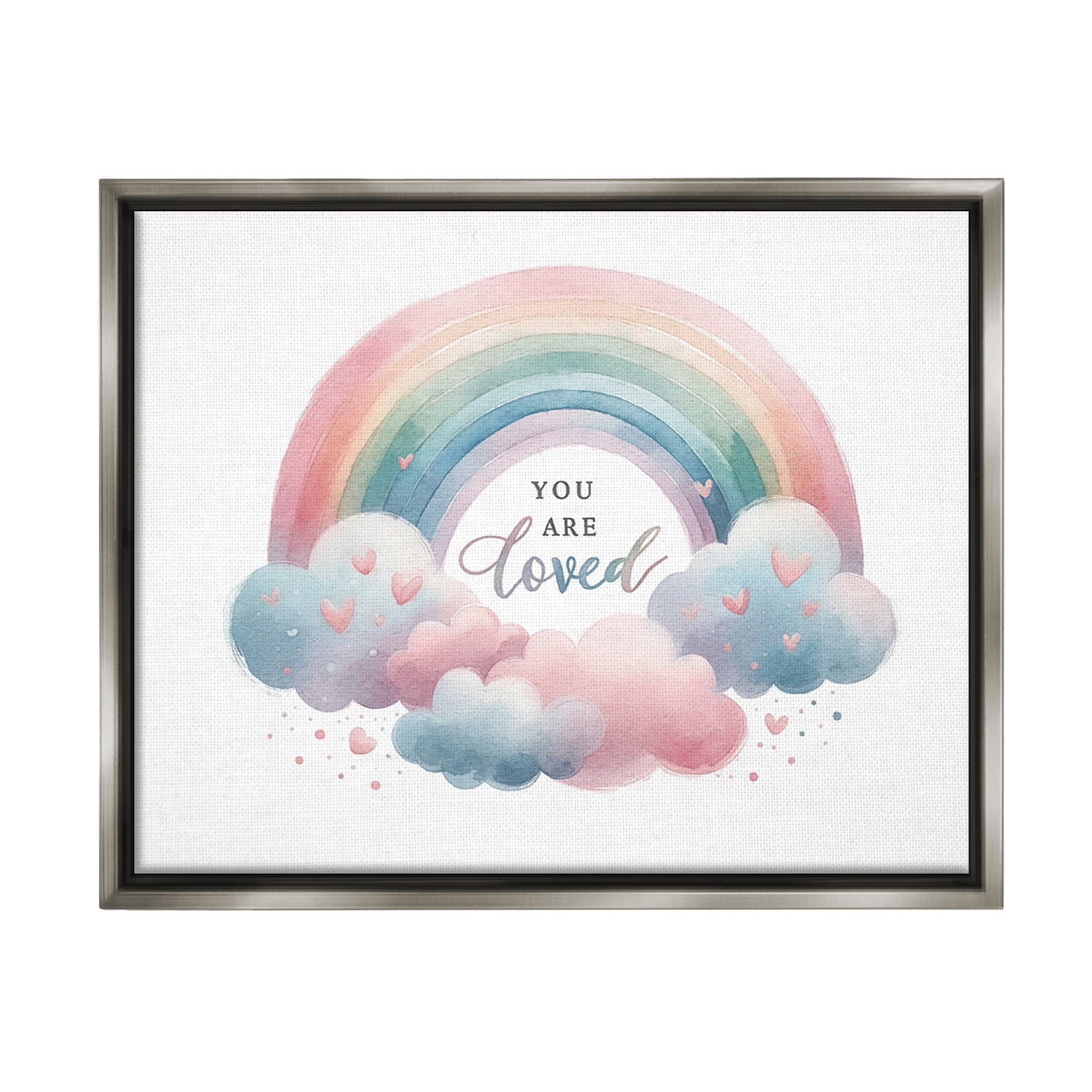 Stupell Industries Loved with Pastel Rainbow Inspirational Painting Gray Floater Framed Canvas Art Print Wall Art, 31 x 25
