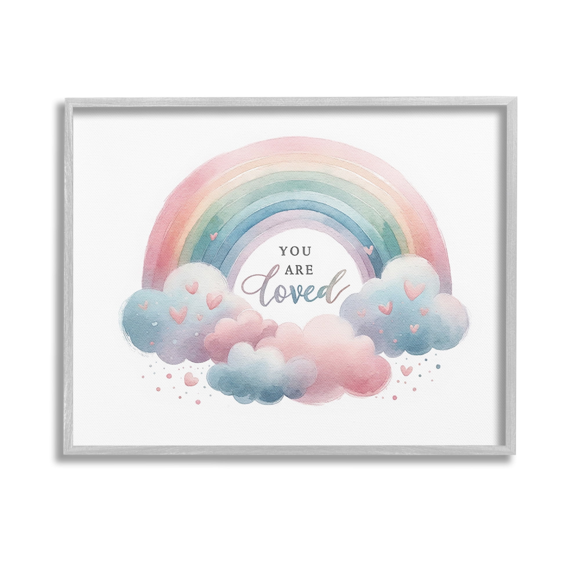 Stupell Industries Loved with Pastel Rainbow Inspirational Painting Gray Framed Art Print Wall Art, 14 x 11
