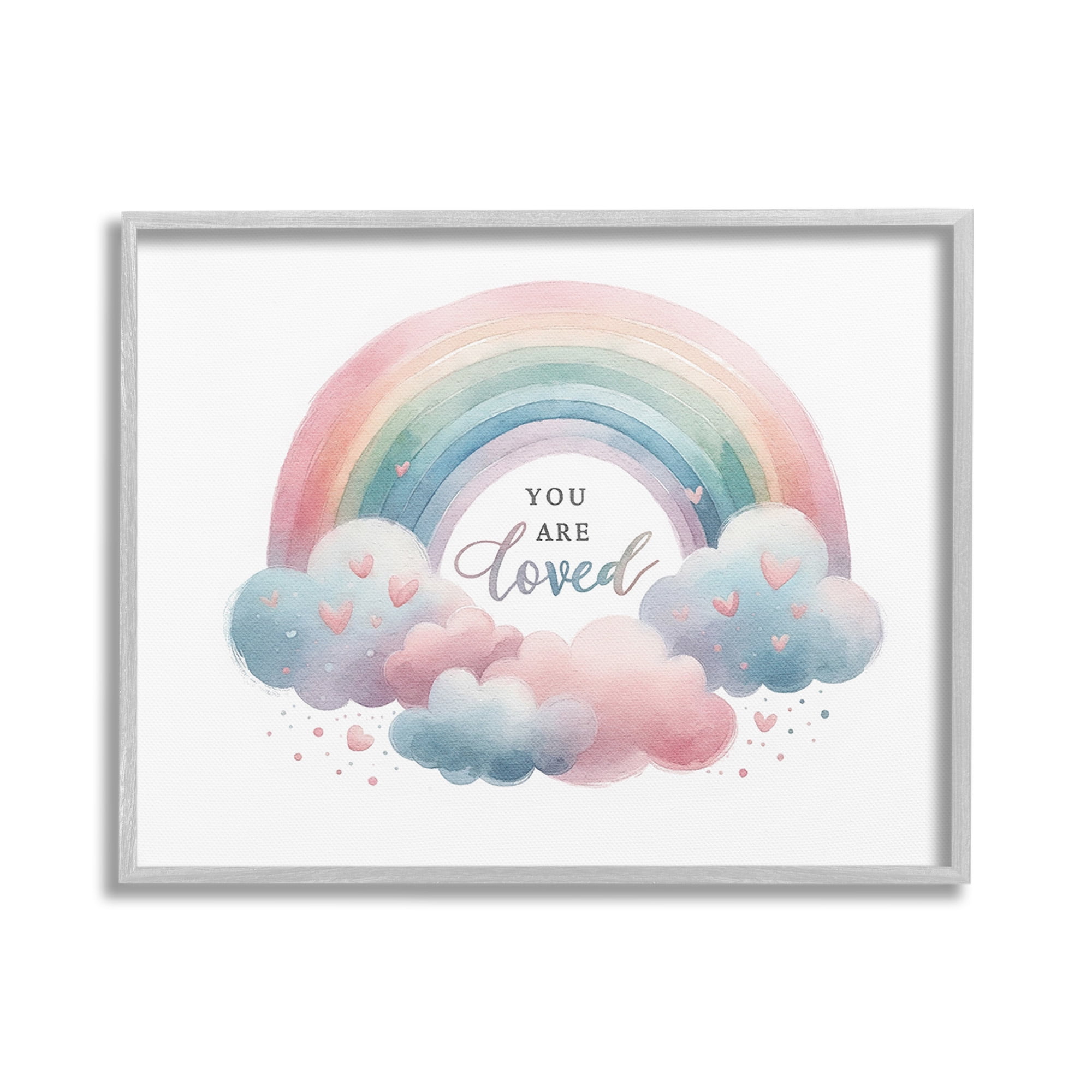 Stupell Industries Loved with Pastel Rainbow Inspirational Painting Gray Framed Art Print Wall Art, 30 x 24