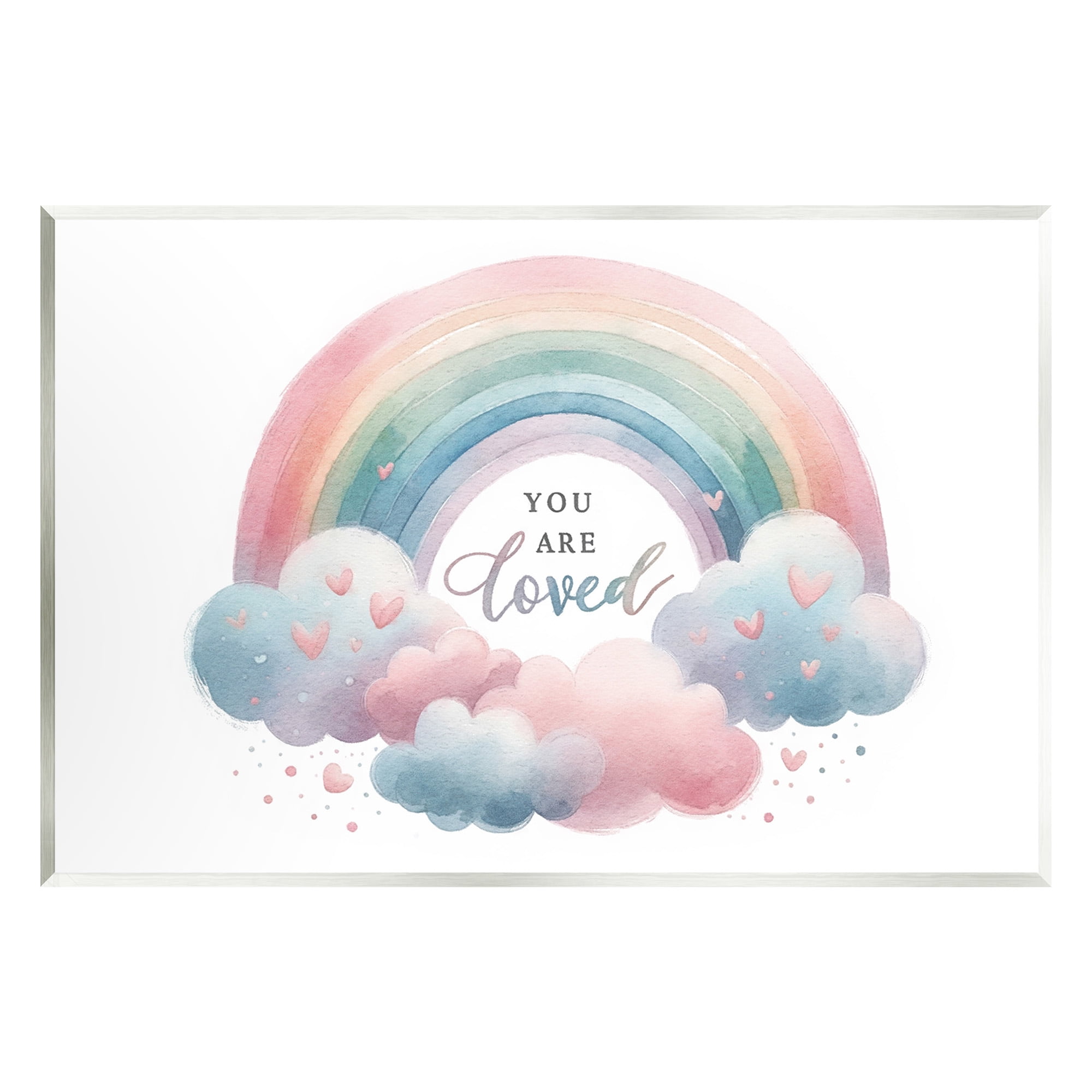 Stupell Industries Loved with Pastel Rainbow Inspirational Painting Unframed Art Print Wall Art, 19 x 13