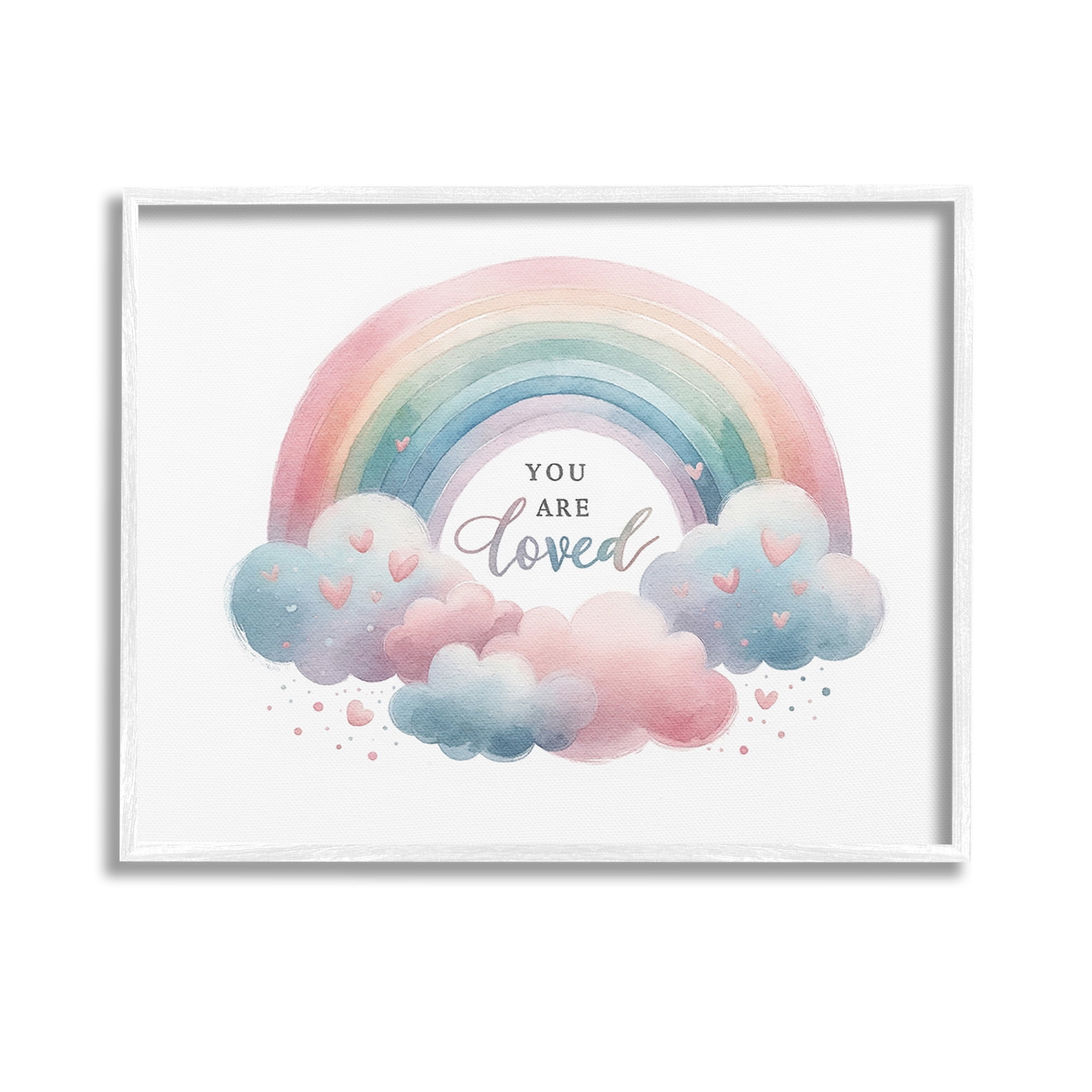 Stupell Industries Loved with Pastel Rainbow Inspirational Painting White Framed Art Print Wall Art, 14 x 11