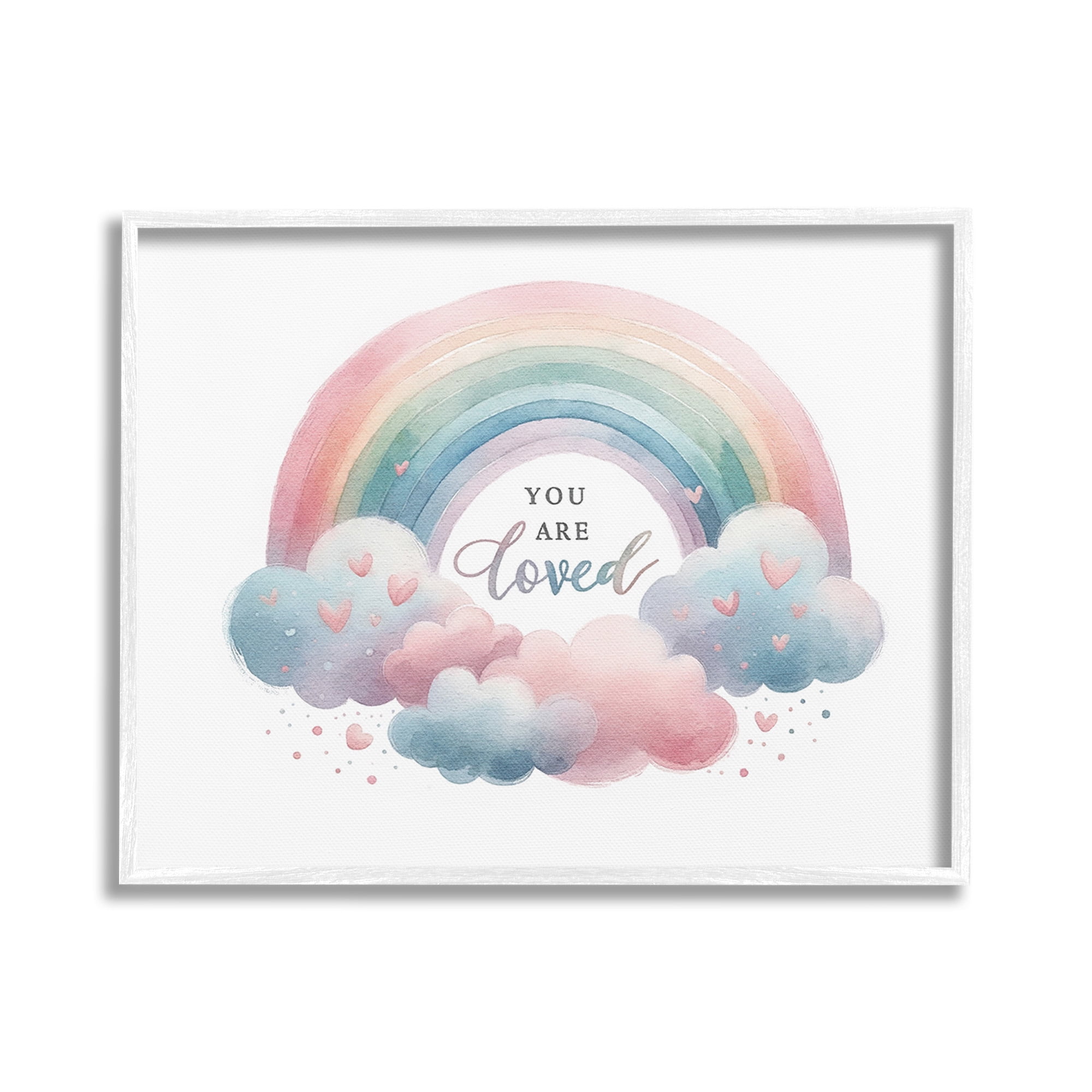 Stupell Industries Loved with Pastel Rainbow Inspirational Painting White Framed Art Print Wall Art, 20 x 16