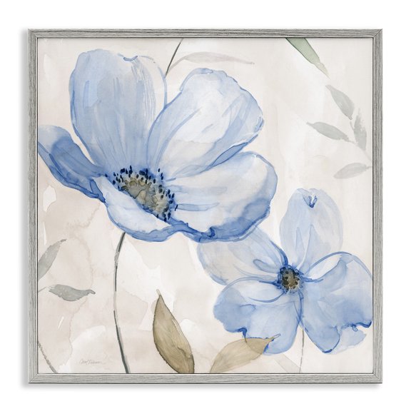 Stupell Industries Lovely Blue Flower Duo Floral Painting Gray Framed Art Print Wall Art, 12 x 12