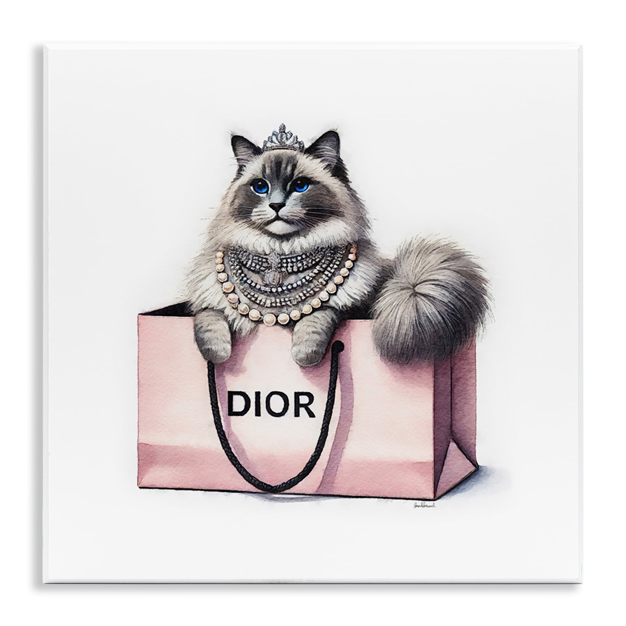Stupell Industries Lovely Cat in Shopping Bag Animals Painting Unframed Art Print Wall Art, 12 x 12